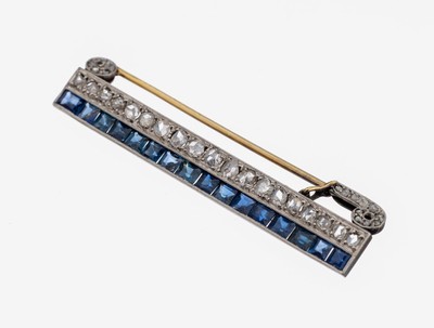 Image 26884273 - 14 kt Gold Art Deco Diamant-Saphir-Brosche, GG 585/000, schauseitig Platin, Diamantrosen ...
