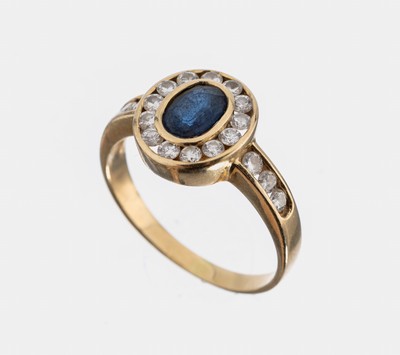 Image 14 kt Gold Saphir-Brillant-Ring, GG 585/000, ovalfacett. Saphir ca. 0.50 ct, 19 ...