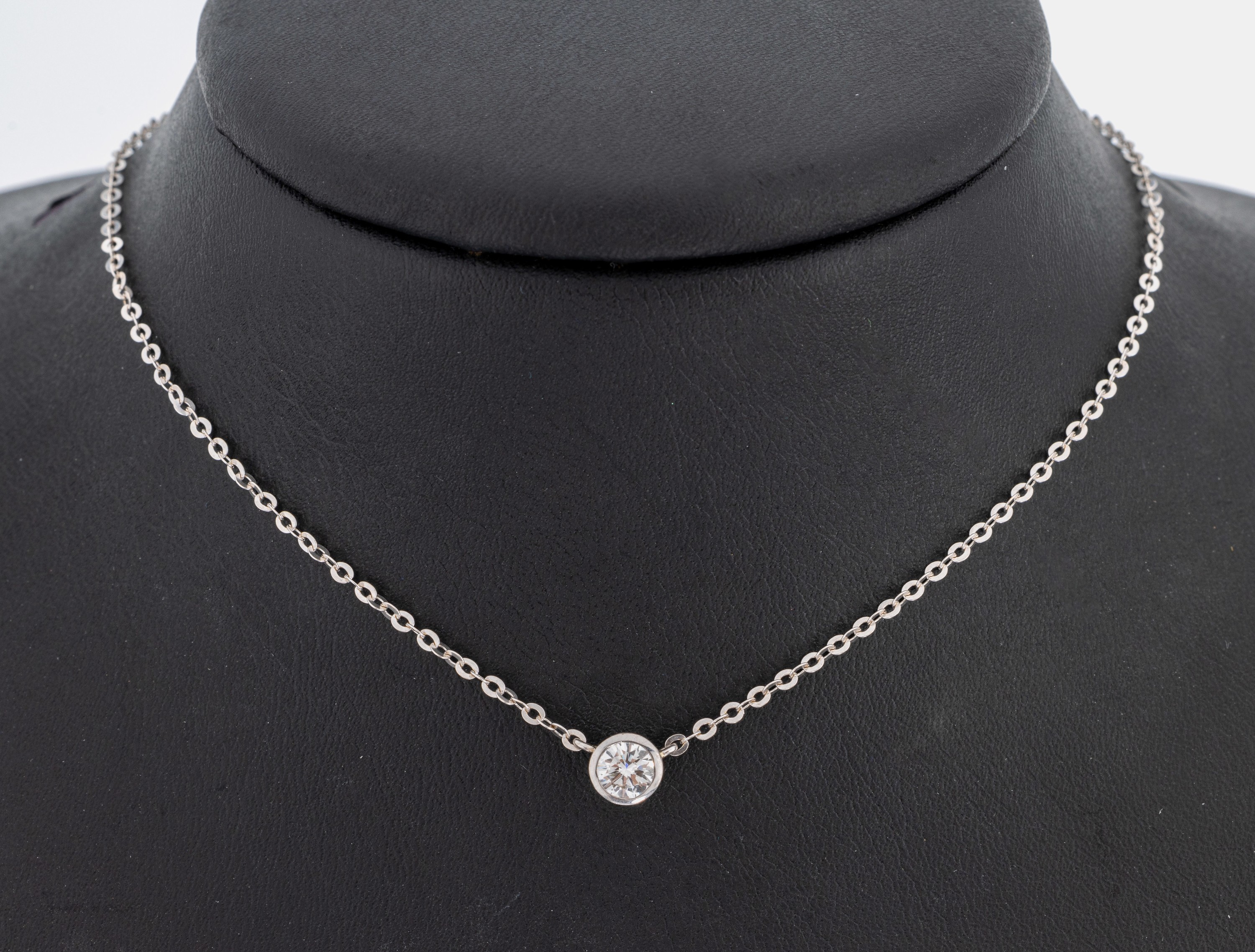 14 kt Gold Brillant-Collier, WG 585/000, Brillant ca. 0.50 ct Weiß/si, L. ca. 37 cm, Federringschließe, ca. 2.6 g