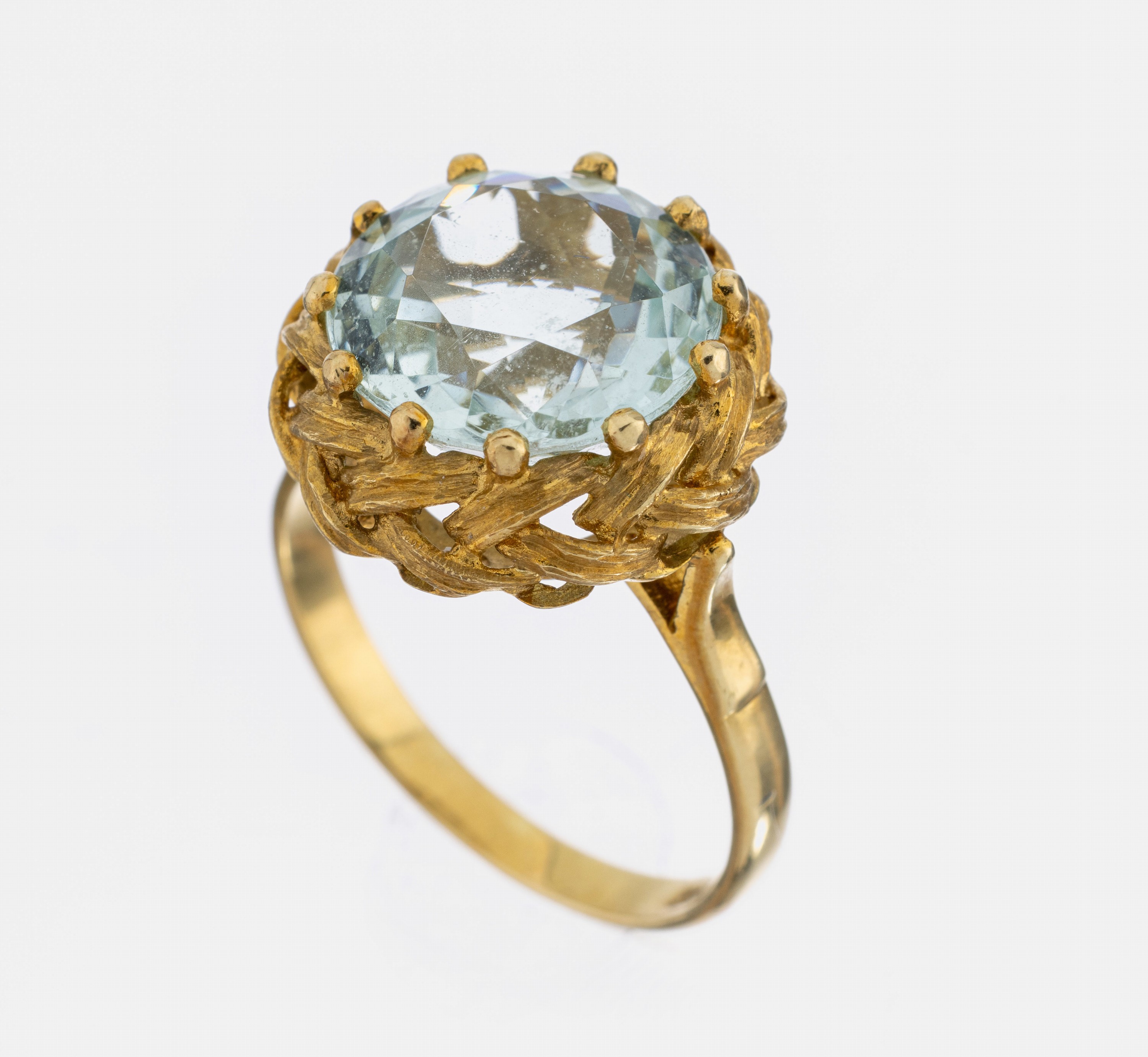 14 kt Gold Aquamarin-Ring, GG 585/000, rundfacett. Aquamarin ca. 5.0 ct, RW 57, ca. 5.2 g