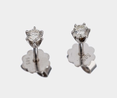 Image 26884318 - Paar 14 kt Gold Brillant-Ohrstecker, WG 585/000, 2 Brillanten zus. ca. 0.25 ct ...