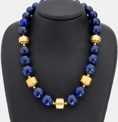 Image Lapislazuli-Collier, S-Schließe und Rondelle Silber vergoldet, Rondelle ...