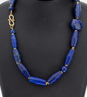 Image Lapislazuli-Collier, S-Schließe und Zwischenrondelle Silber vergoldet, Kugeln, ...