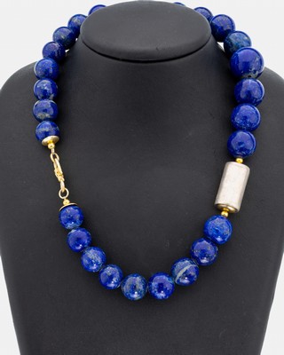 Image Lapislazuli-Collier, S-Schließe und Zwischenglieder Silber teilverg., ...