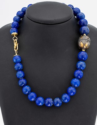 Image Lapislazuli-Collier, S-Schließe und Zwischenmontur Silber teilvergoldet, Kugeld. ...