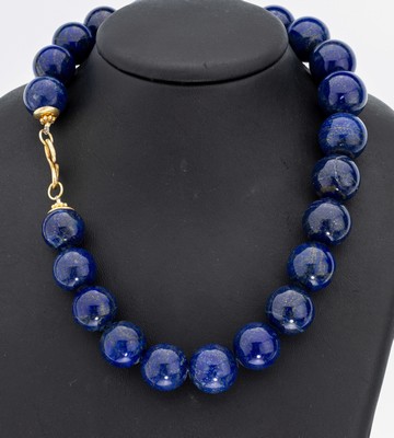 Image Lapislazuli-Collier , S-Schließe 925er Silber vergoldet, Kugeld. ca. 16.3 - 19.3 ...