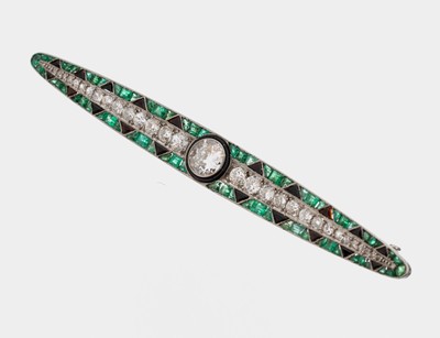 Image 26884597 - Außergewöhnliche Art Deco Platin Diamant- Smaragd-Onyx-Brosche, um 1920, Pt ...