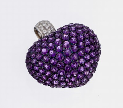 Image 26884616 - 18 kt Gold Amethyst-Brillant-Anhänger "Herz", WG 750/000, part. geschw., ...