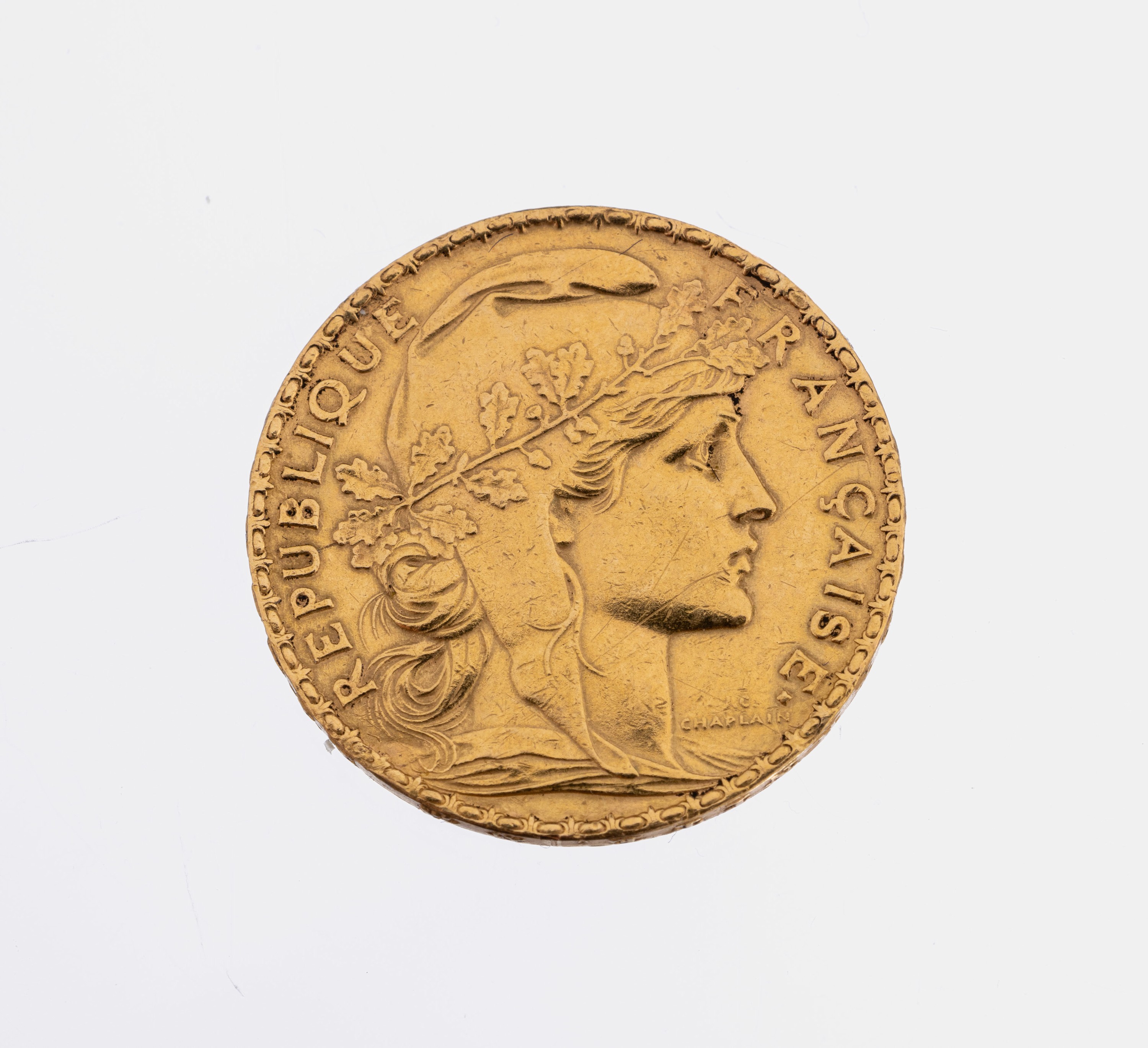 Goldmünze 20 Francs 1910, Marianne, RV: Gallischer Hahn