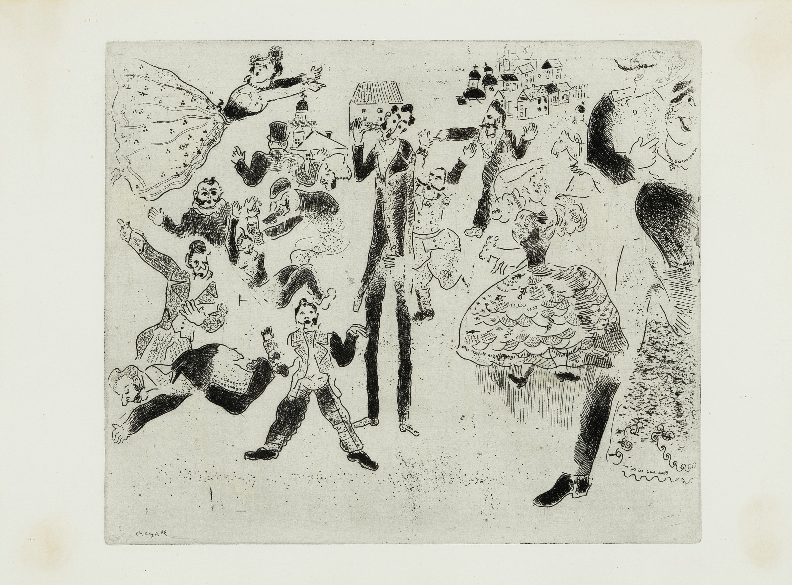 Marc Chagall, 1887-1985, Radierung, "Das Erklären des Weges" aus der Reihe "Nicolai Gogol: Die toten Seelen (Les Ames mortes)", ...