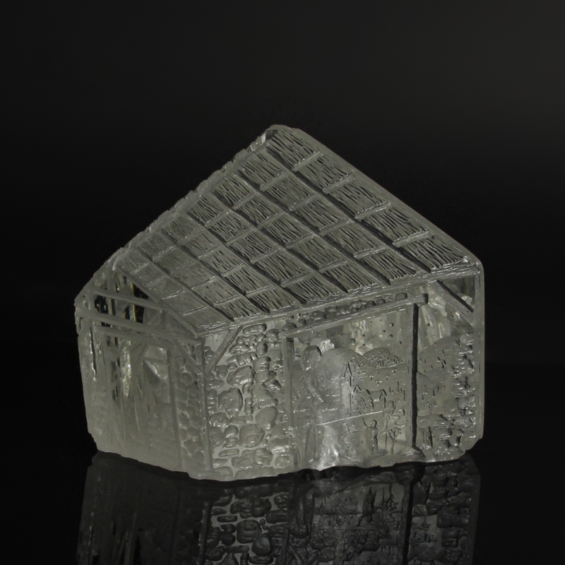 Detail f: Glaskunst-Objekt, Kristian Klepsch, Mizzi Glashütte, Uttendorf, Weihnachtskrippe, farbloses Glas, geschliffen und geätzt, mehrdimensionaler Dekor, ...