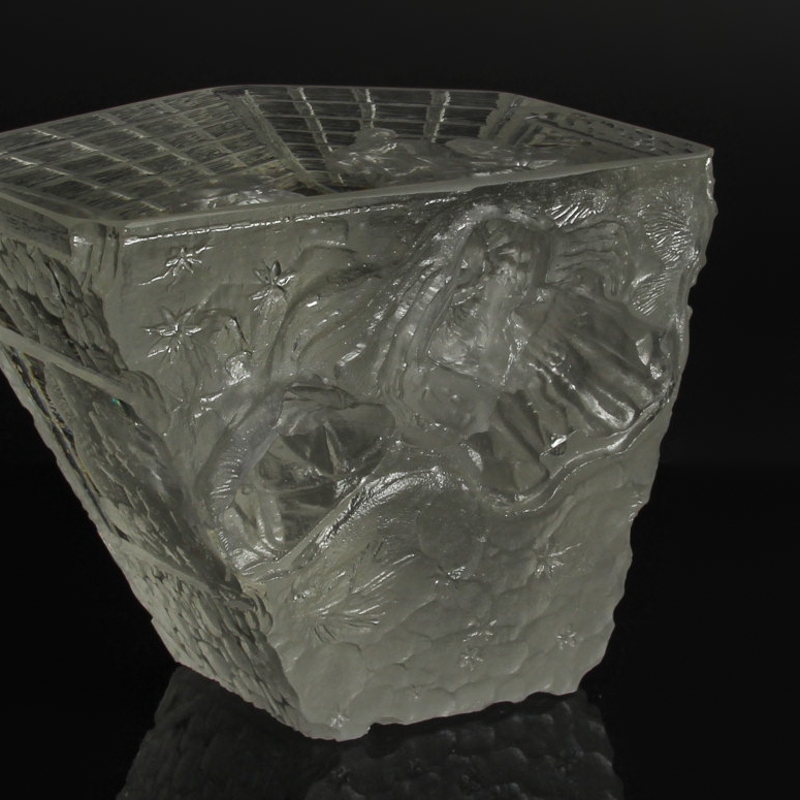 Detail i: Glaskunst-Objekt, Kristian Klepsch, Mizzi Glashütte, Uttendorf, Weihnachtskrippe, farbloses Glas, geschliffen und geätzt, mehrdimensionaler Dekor, ...