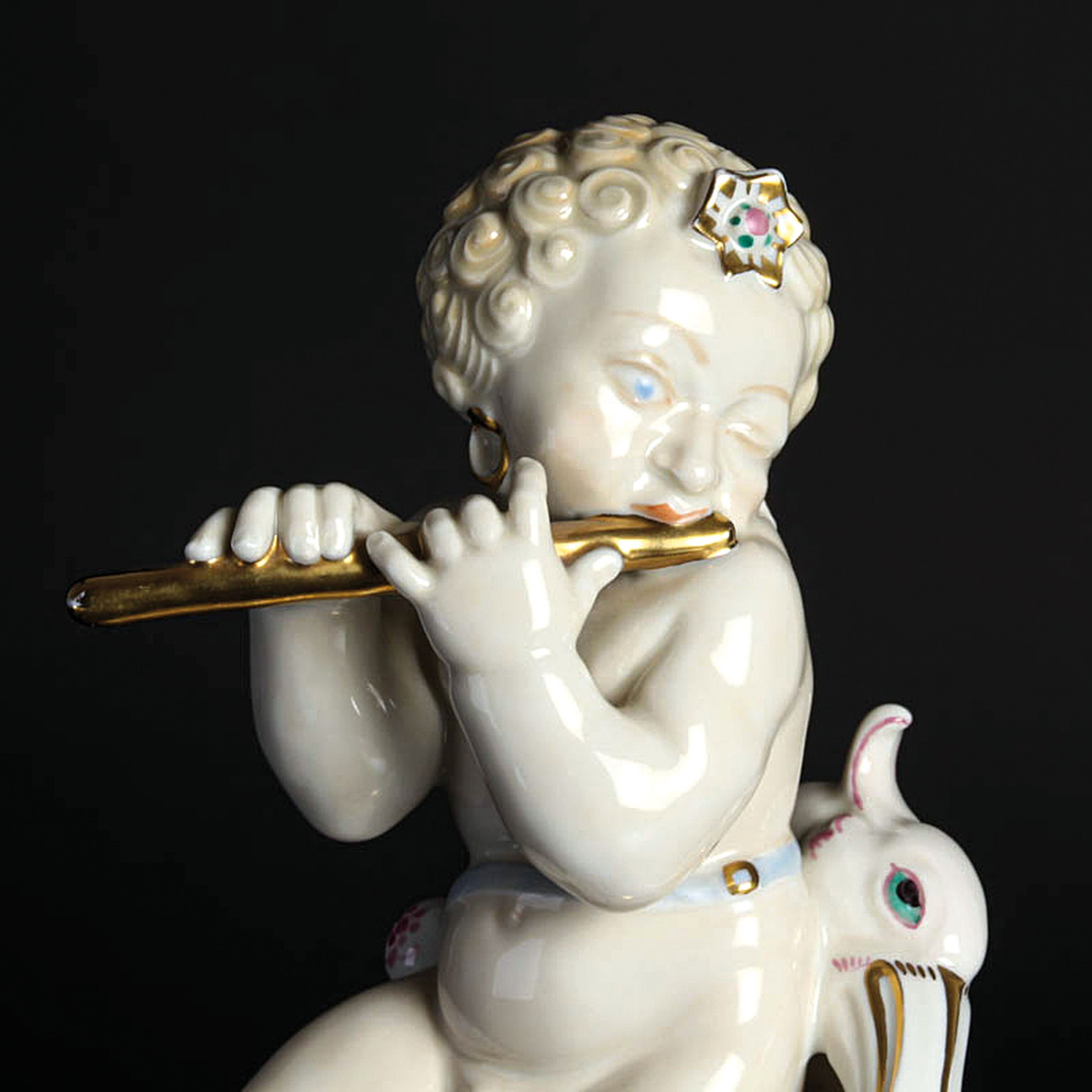 Detail b: Porzellanfigur "Orpheus", Hutschenreuther, Kunstabteilung Selb, Entw. Ludwig Vierthaler 1924, Porzellan, farbig und goldstaffiert, Art ...