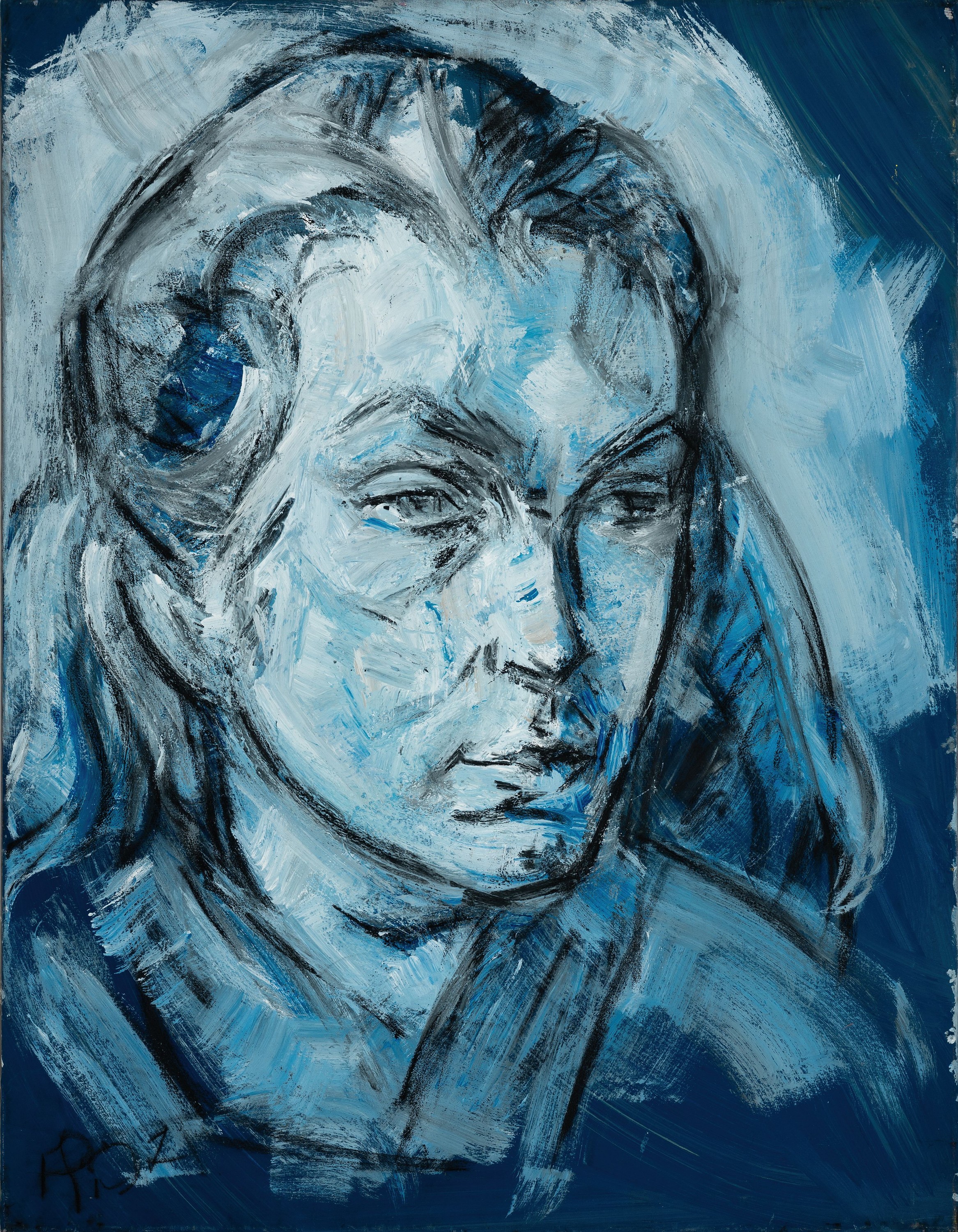 Heiko Pippig, geb. 1951 Mosbach, en-face-Porträt einer Frau, Öl/Lwd, links unten monogr. und dat. 07, ca. 85x70cm Studium in Mannheim und Karlsruhe ...
