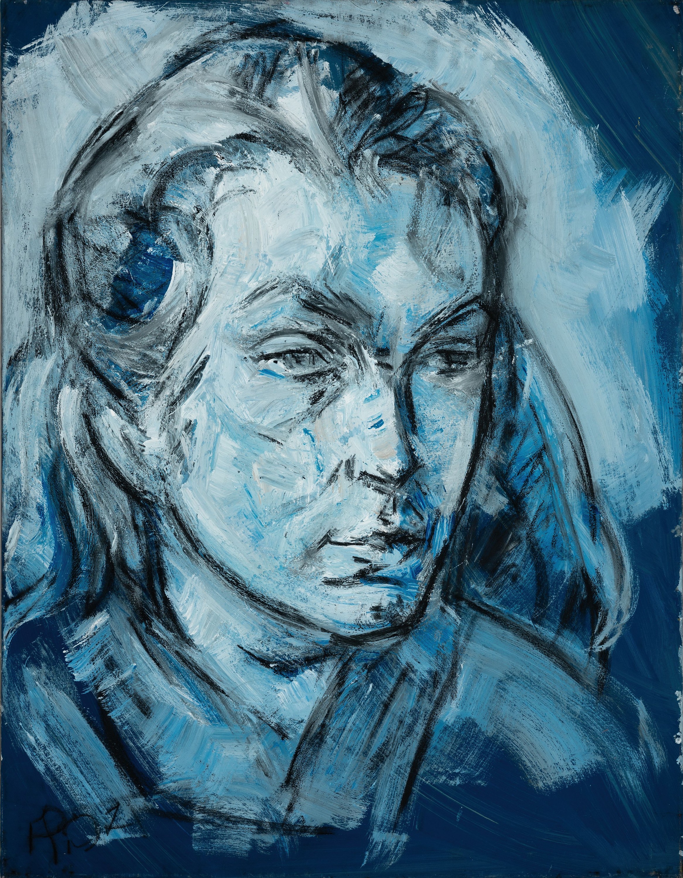Detail k: Heiko Pippig, geb. 1951 Mosbach, en-face-Porträt einer Frau, Öl/Lwd, links unten monogr. und dat. 07, ca. 85x70cm Studium in Mannheim und Karlsruhe ...