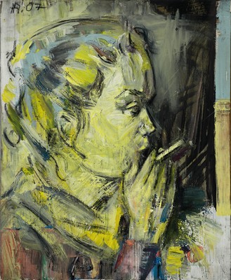 Image 26884880 - Heiko Pippig, geb. 1951 Mosbach, Profilporträt einer rauchenden Frau, Öl/Lwd, ...
