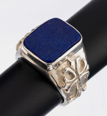 Image 26884887 - Lapislazuli-Ring, Idar-Oberstein um 1900, 925er Silber, freie Lapislazuli-Platte, RW 63