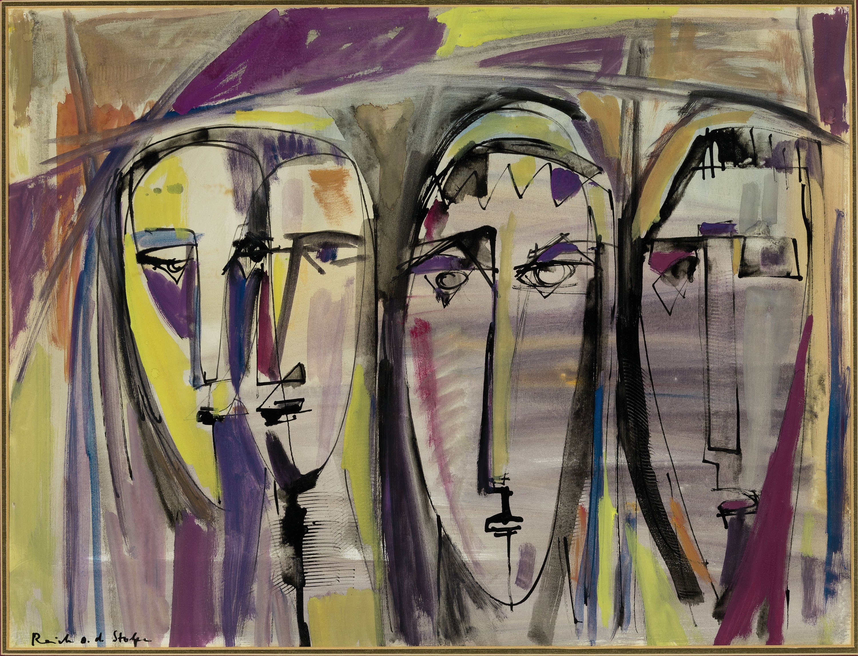Siegfried Reich an der Stolpe, 1912-2001, Gesichter, Gouache auf Papier, links unten sign., ca. 50x65cm, PP, u.Gl., R. ca. 69x85cm