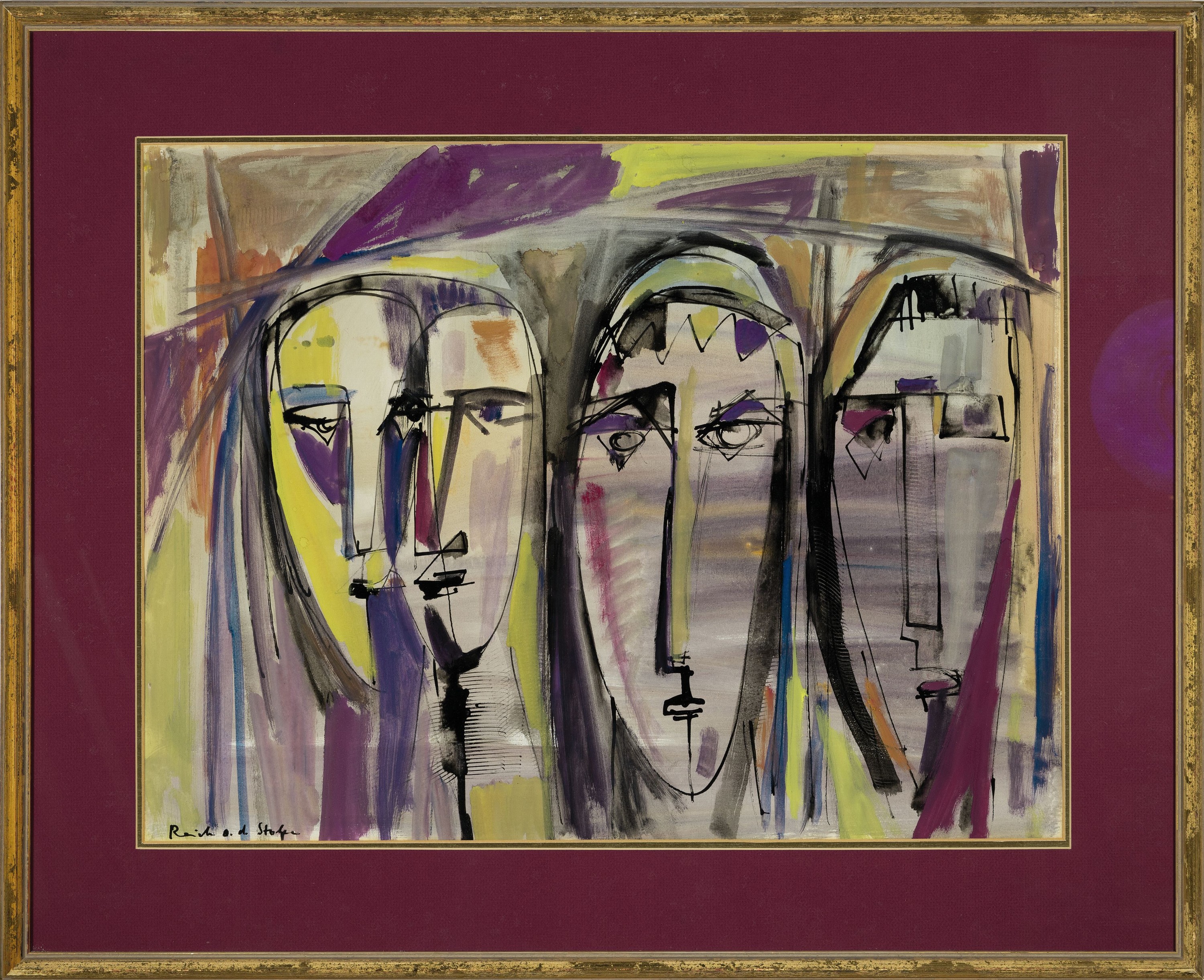 Detail k: Siegfried Reich an der Stolpe, 1912-2001, Gesichter, Gouache auf Papier, links unten sign., ca. 50x65cm, PP, u.Gl., R. ca. 69x85cm