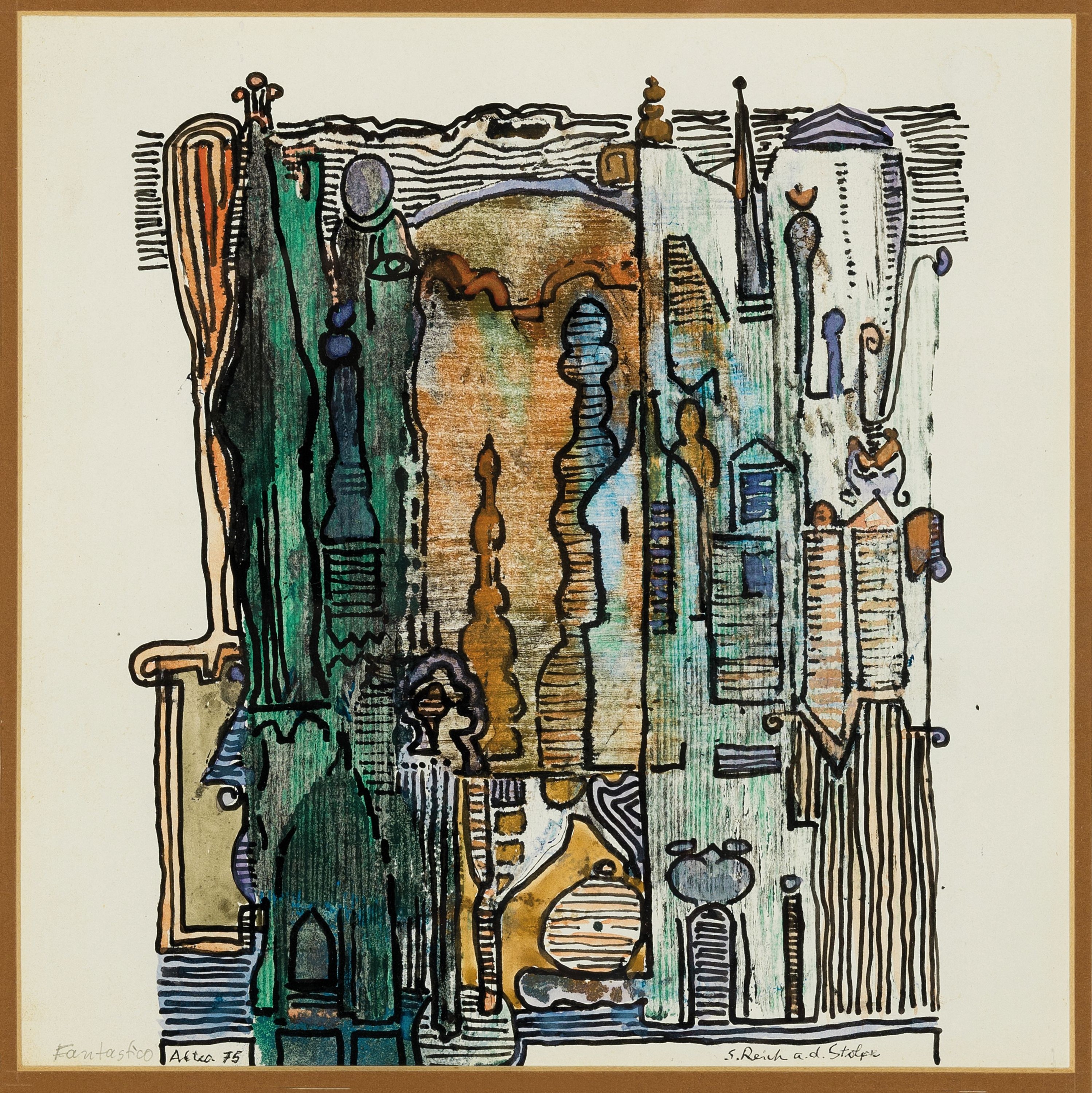 Siegfried Reich an der Stolpe, 1912-2001, Fantastico Altea, Mischtechnik auf Papier, rehcts unten signiert, ca. 24x20cm, PP, u.Gl., R. ca. 46x46cm