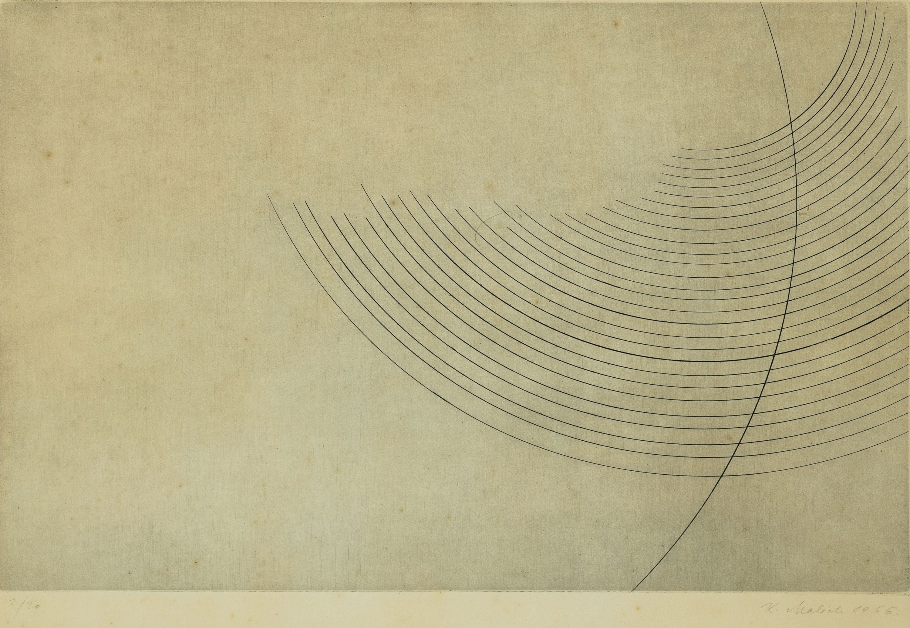 Karel Malich, 1924-2019, Ohne Titel, Radierung, handsigniert und num. 2/20, gebräunt und leicht stockfleckig, ca. 32x 49.5cm, u.Gl., R. ca. 53x73cm