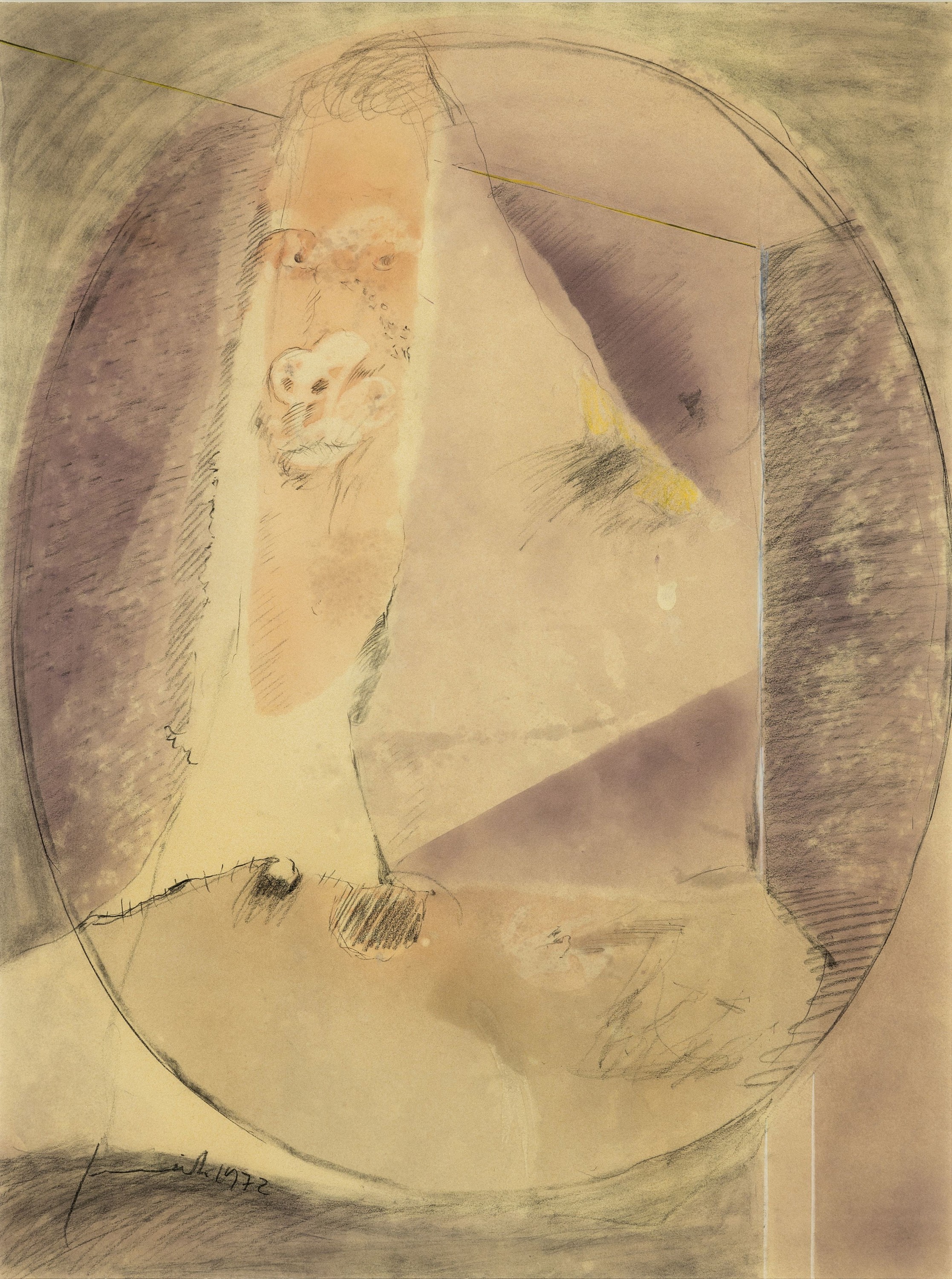 Detail b: Fred (Alfred) Emmerich, 1928-1999 Mannheim, Triptychon, Tiergesichter und Landschaft, 3 großformatige Zeichnungen in Bleistift und Buntstift, sign. ...