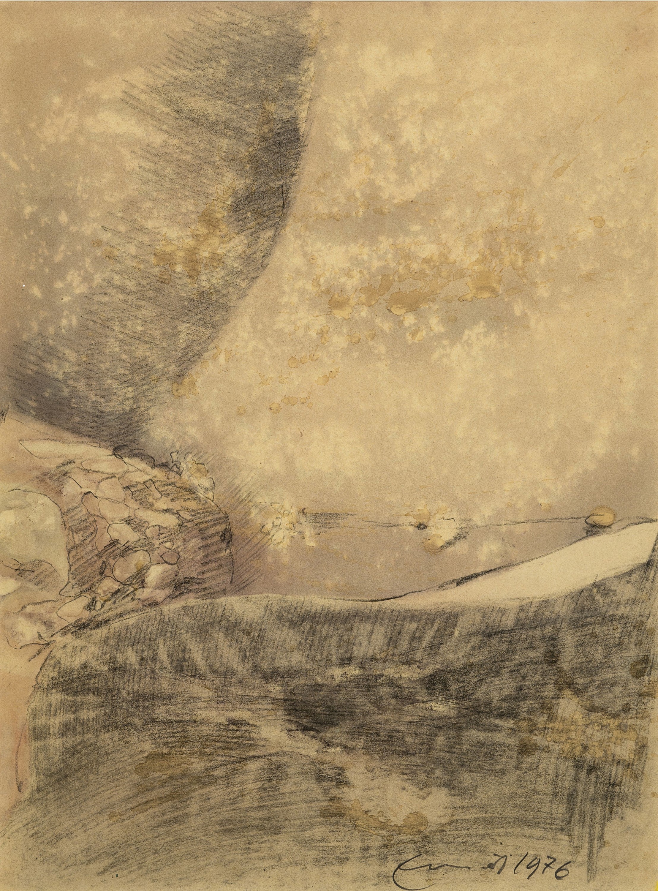 Detail d: Fred (Alfred) Emmerich, 1928-1999 Mannheim, Triptychon, Tiergesichter und Landschaft, 3 großformatige Zeichnungen in Bleistift und Buntstift, sign. ...
