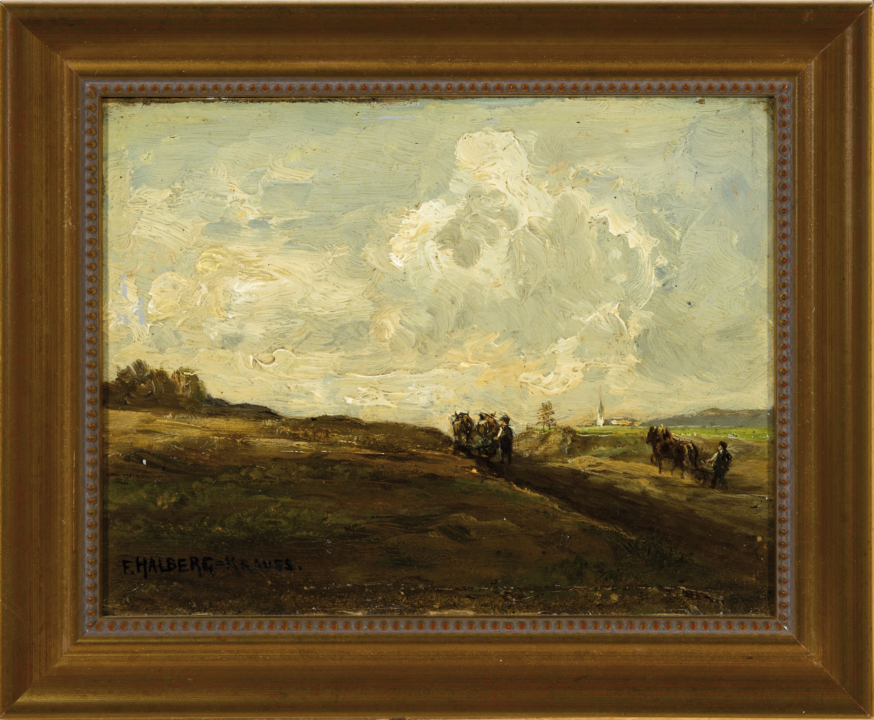 Detail k: Fritz Halberg-Krauss, 1874 Stadtprozelten-1951Prien am Chiemsee, Dachauer Landschaft mit zwei pflügenden Bauern, im Hintergrund Blick auf Dachau, ...