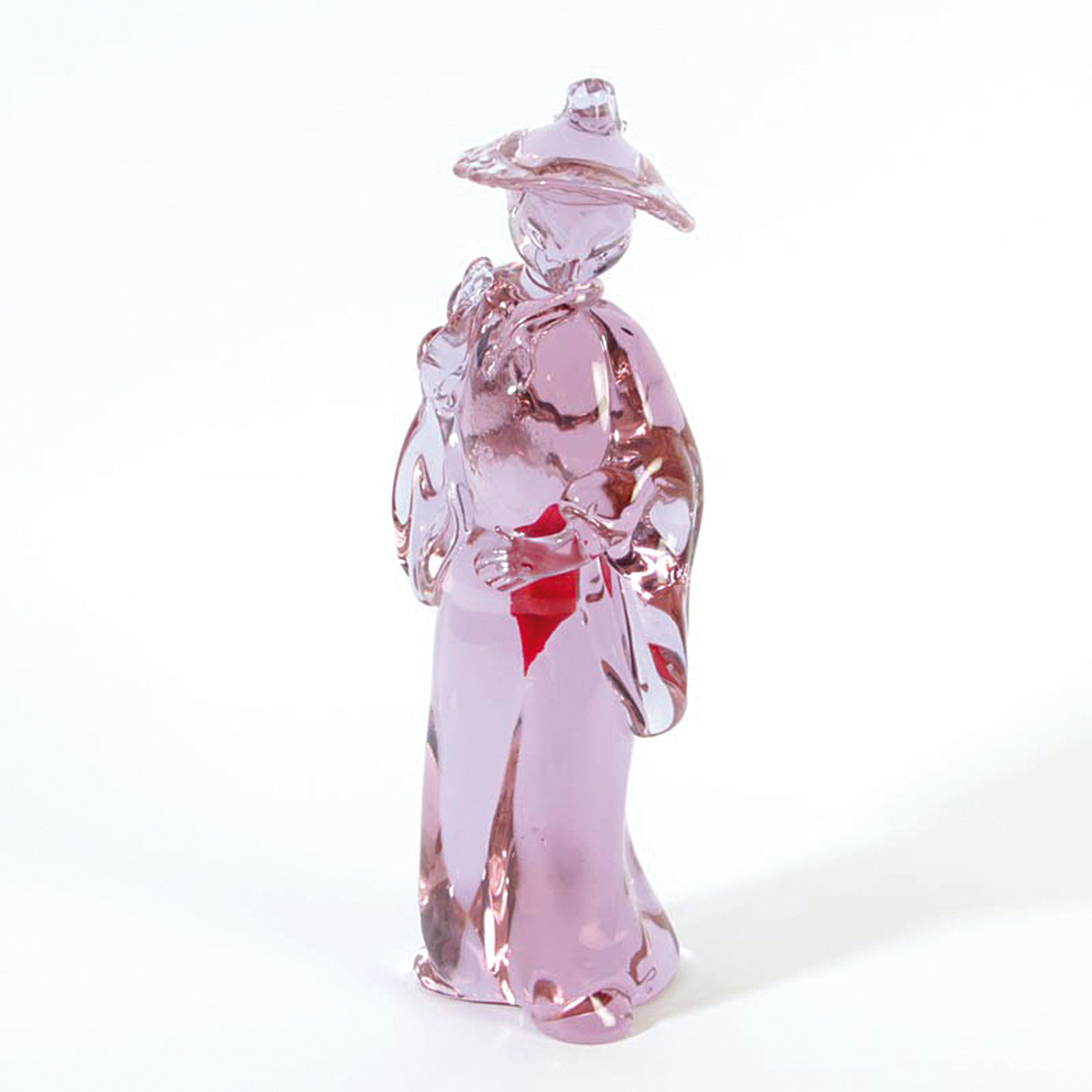 Glasskulptur einer Chinesin, Murano, Italien, Neodymium-Glas, stehende Chinesin, rote Einschmelzung im Verweis auf Schwangerschaft und Fruchtbarkeit, ...