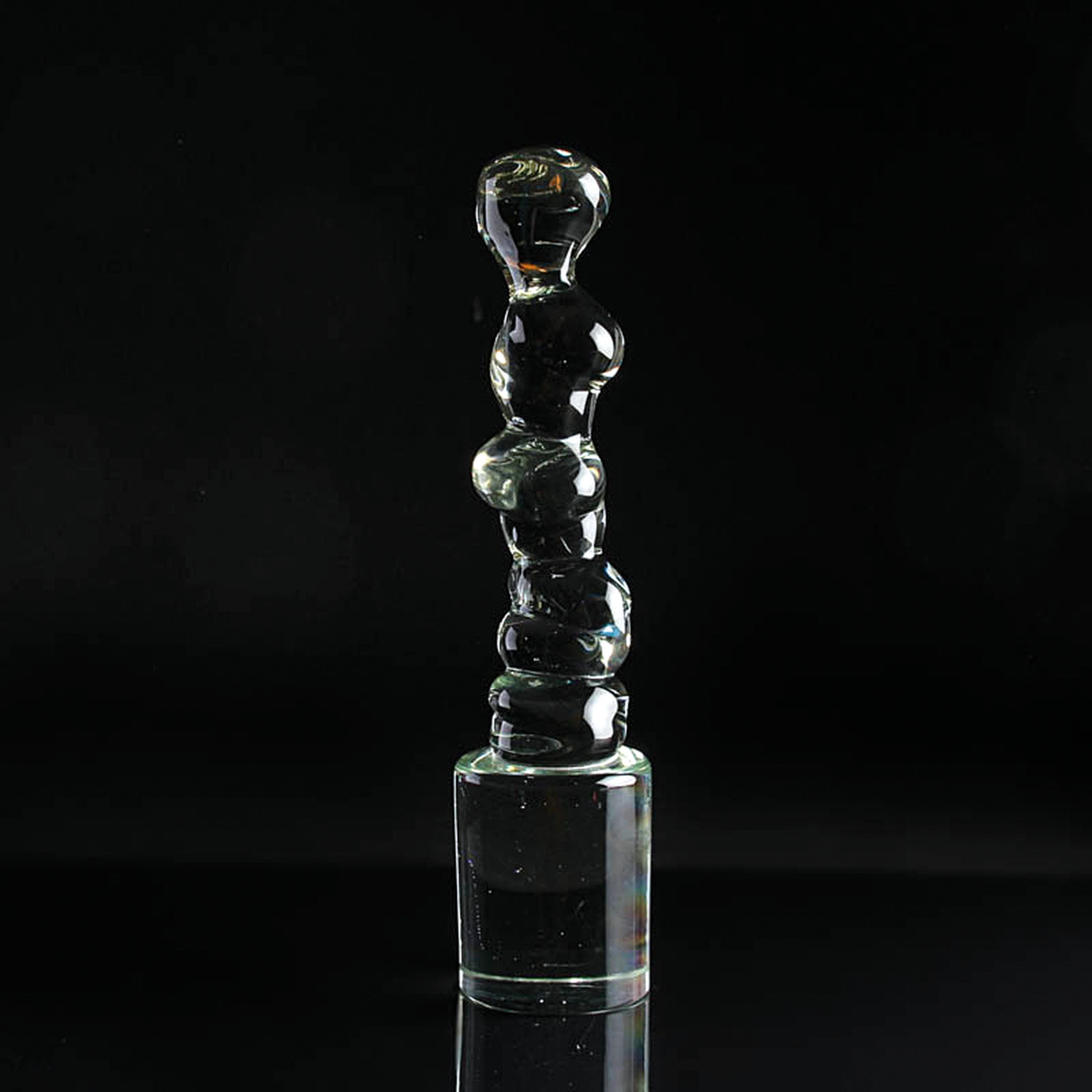 Paar Glasskulpturen, Ermanno Nason für Cenedese, Murano, Italien, 1960/70er-Jahre, 1x schwach grün getöntes Glas, übereinander gestapelte ...
