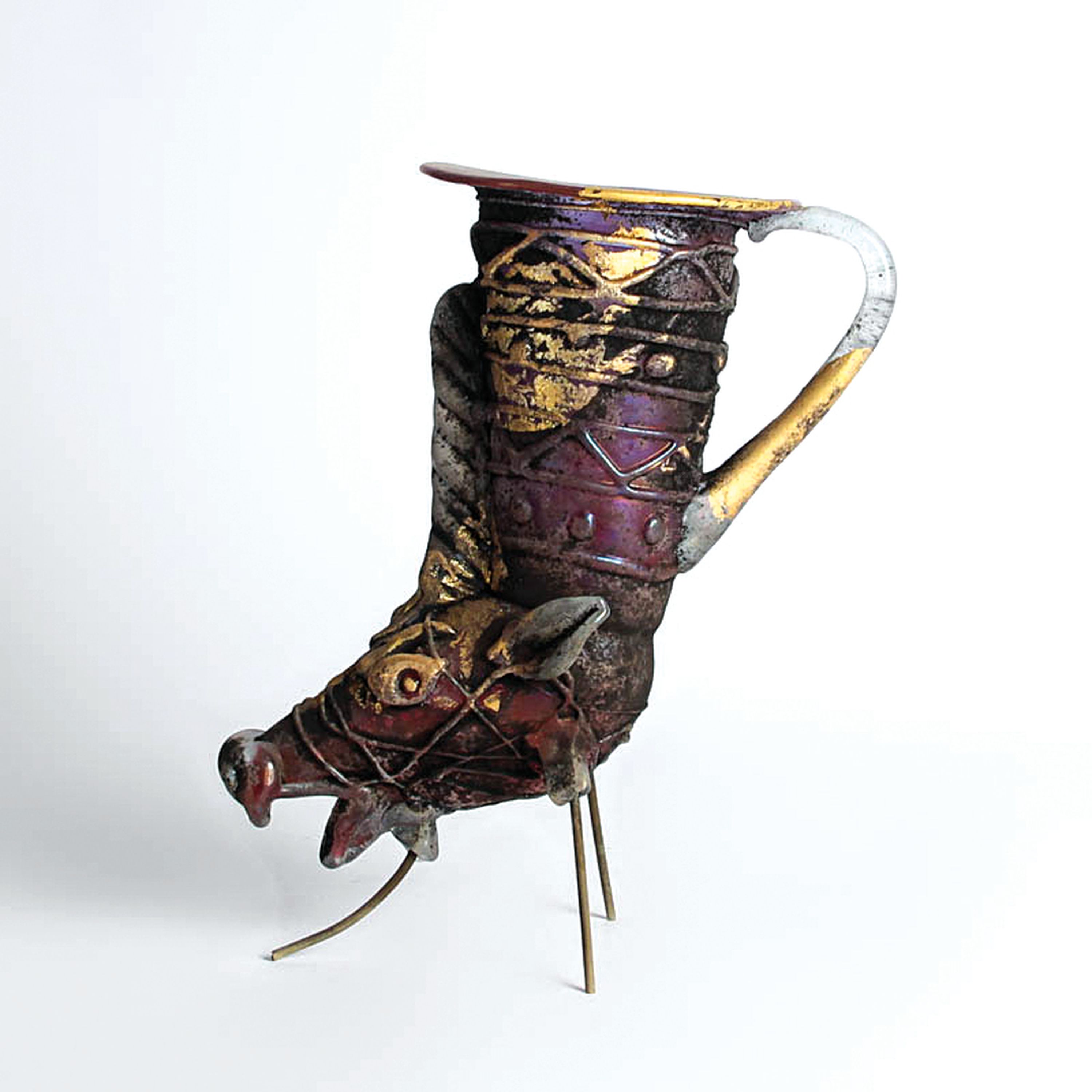 Detail b: Figürliches Gefäß "Vetro a scavo"-Unikat, Ermanno Nason bei Cenedese, 1963-72, Gestalt eines ur- bzw. frühgeschichtlichen Rhyton ...