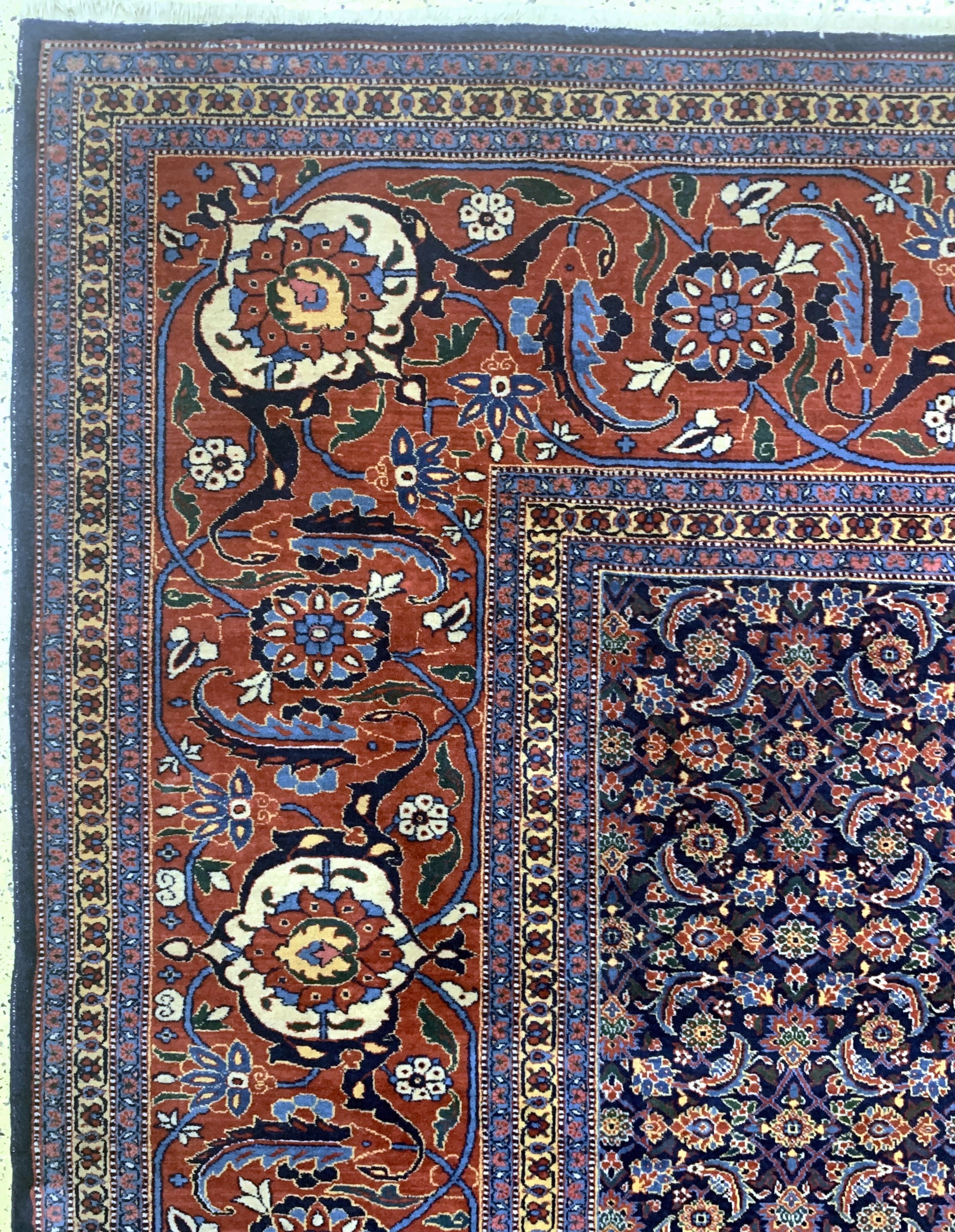Detail e: Täbriz fein(50 Raj), Persien, Anfang 20.Jhd, Korkwolle auf Baumwolle, ca. 500 x 370cm, EHZ: 2, (restauriert)