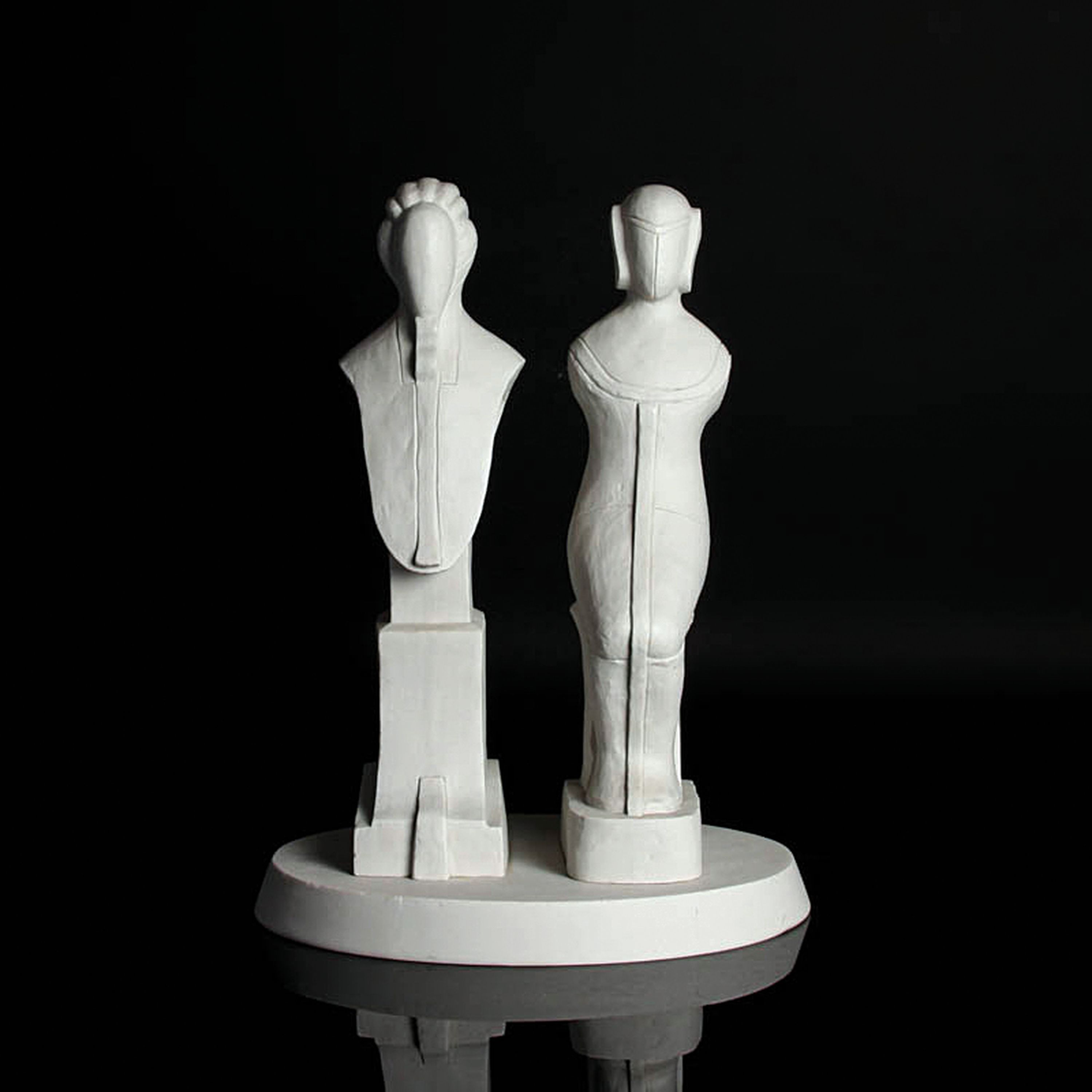 Porzellanfigur, Edgar Augustin (1936-1996), Goebel Galerie, 1981-89, unglasiertes Weißporzellan, Doppelfigur auf ovaler Plinthe,limitierte Auflage ...