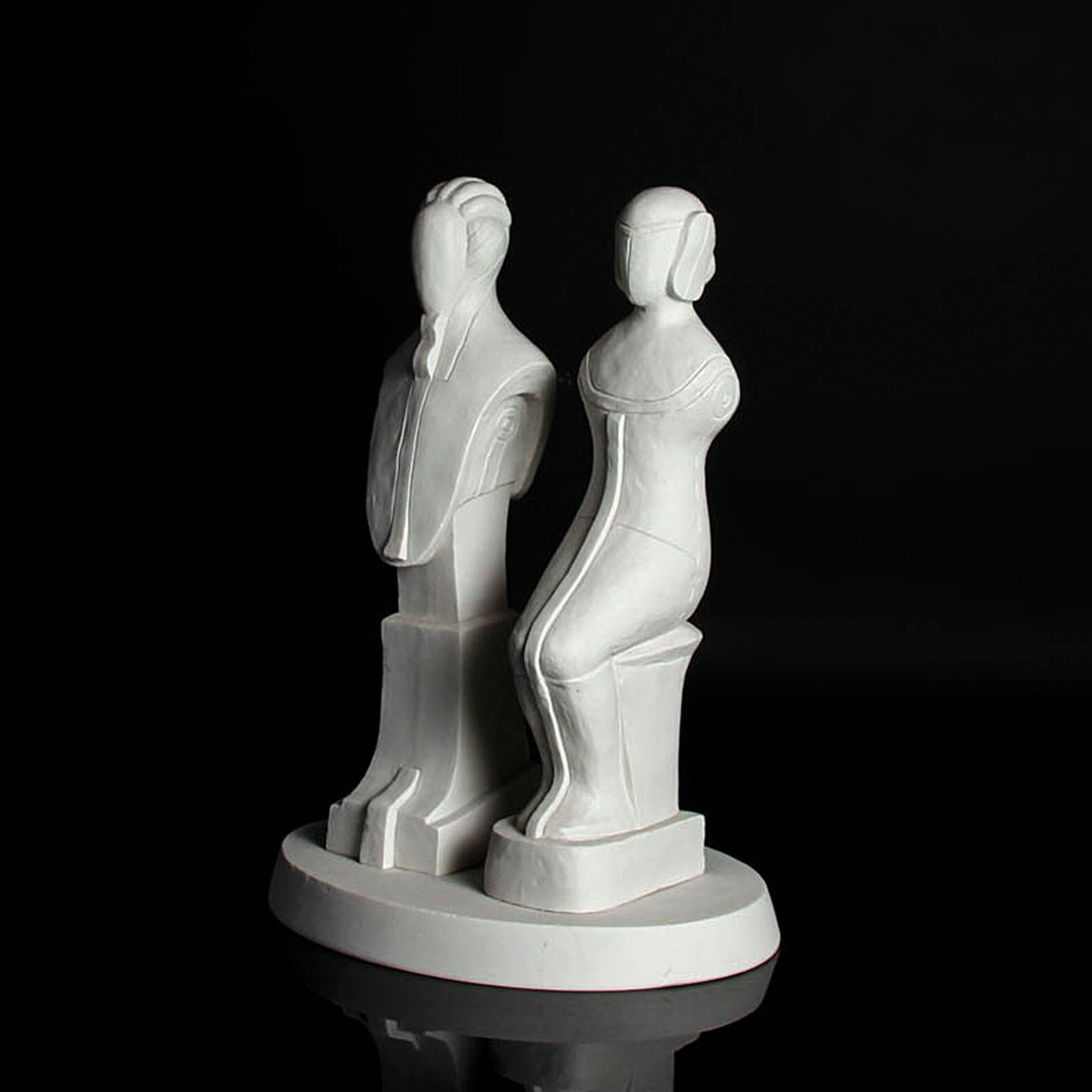 Detail b: Porzellanfigur, Edgar Augustin (1936-1996), Goebel Galerie, 1981-89, unglasiertes Weißporzellan, Doppelfigur auf ovaler Plinthe,limitierte Auflage ...