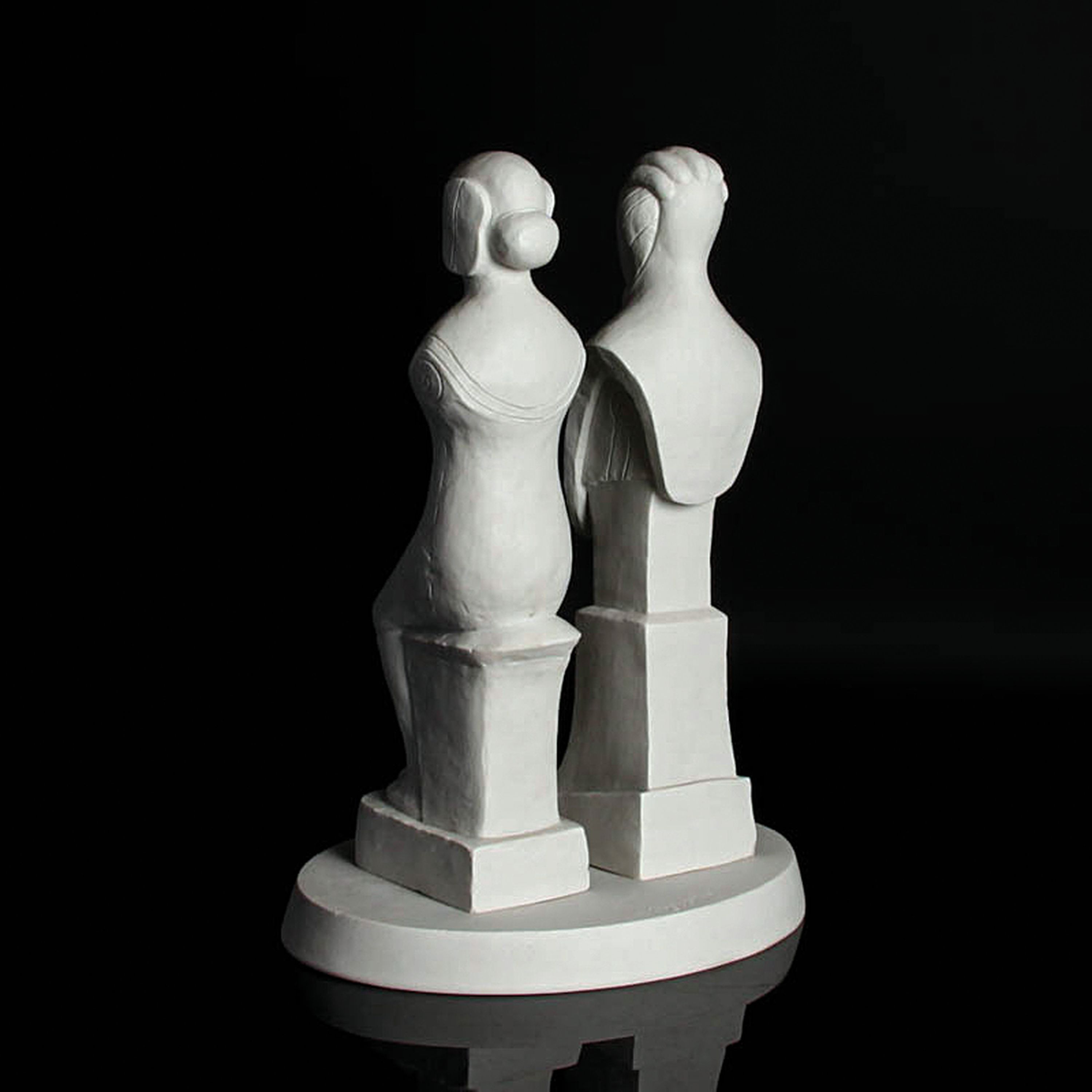Detail d: Porzellanfigur, Edgar Augustin (1936-1996), Goebel Galerie, 1981-89, unglasiertes Weißporzellan, Doppelfigur auf ovaler Plinthe,limitierte Auflage ...