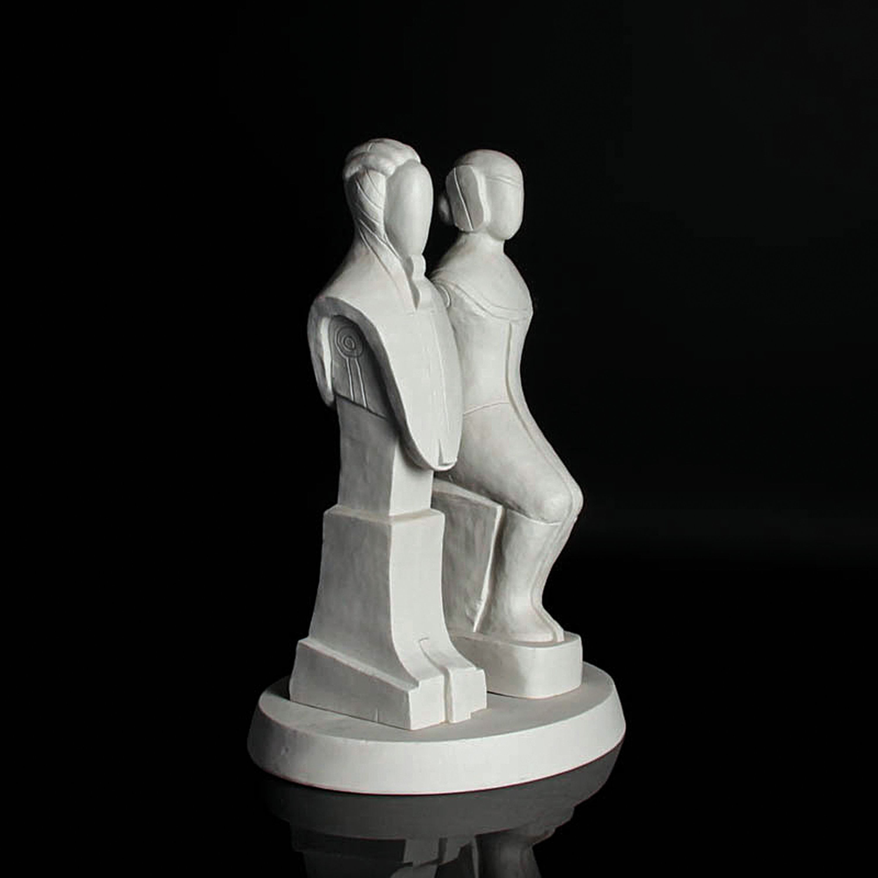 Detail f: Porzellanfigur, Edgar Augustin (1936-1996), Goebel Galerie, 1981-89, unglasiertes Weißporzellan, Doppelfigur auf ovaler Plinthe,limitierte Auflage ...