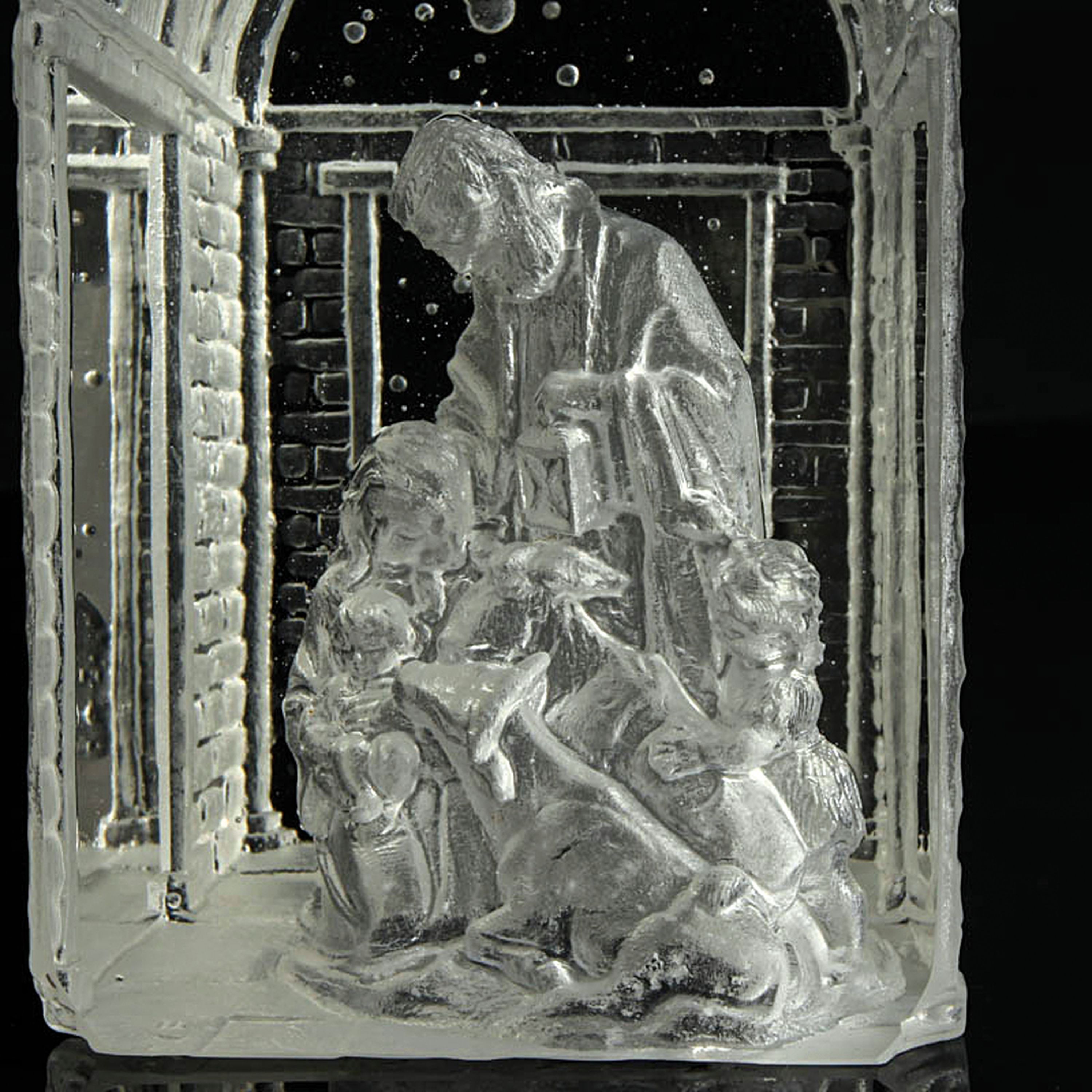 Detail a: Glaskunst-Objekt, Kristian Klepsch, Mizzi Glashütte, Uttendorf, farbloses Glas, geschliffen und geätzt, mehrdimensionaler Dekor, Krippe mit ...