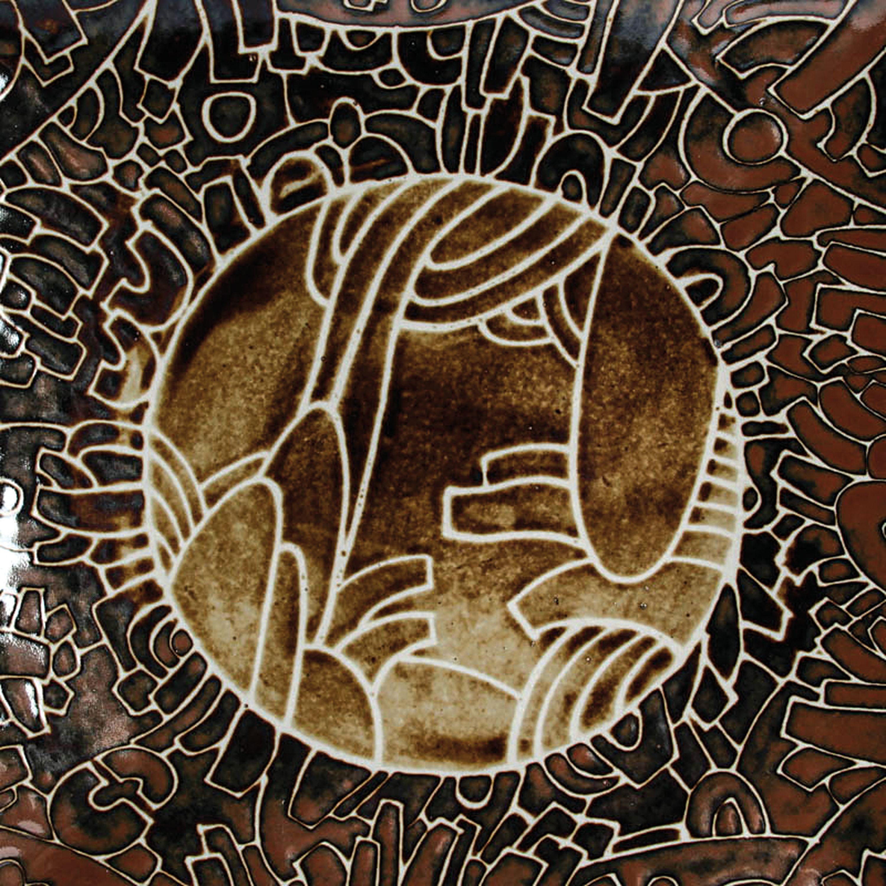Detail a: Große Studiokeramik-Platte, Wilhelm Kuch (geb. 1925), 1970er-Jahre, Steinzeug, braun- und sandfarben glasiert, organisch-krakelierter Dekor, ...