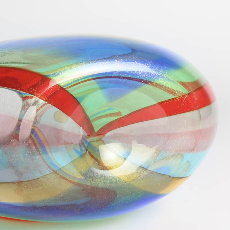 Detail f: Glasvase, Adriano Dalla Valentina (geb. 1945) , Murano, Italien, farbloses Glas, wellenförmig eingekämmte Bandeinschmelzungen, eingeschmolzene ...