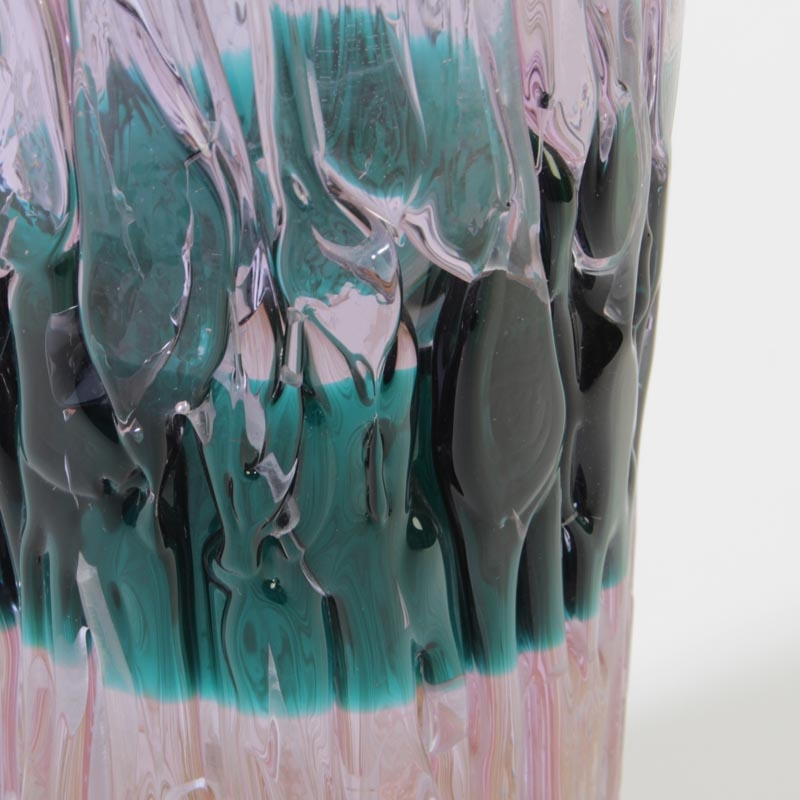 Detail b: Glasvase, Ermanno Nason für Cenedese, Murano, Italien, Neodymium-Glas, so-Dekor in Türkis und gelb, Baumrinden-ähnliche Oberfläche, schwere ...