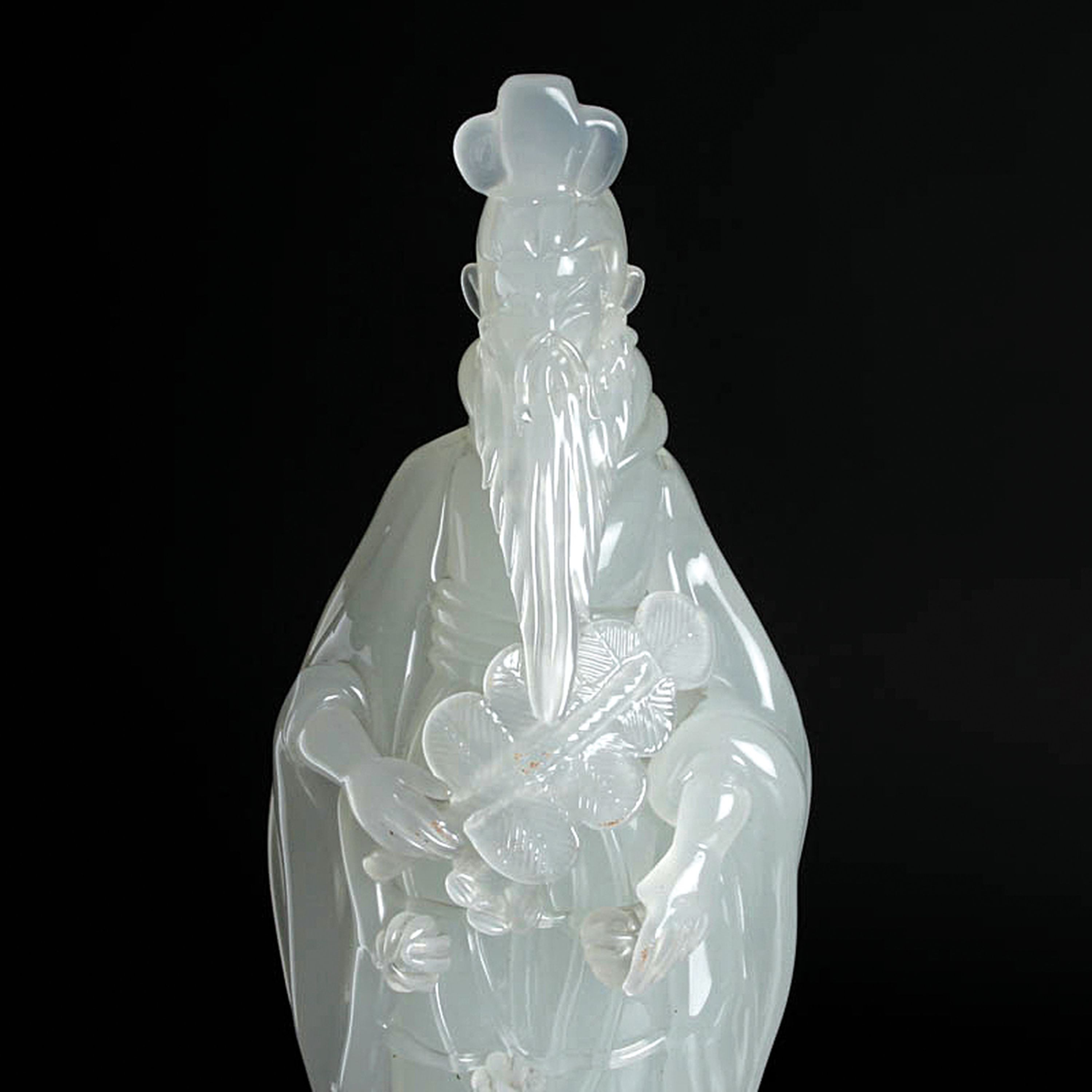 Detail a: Große Glasskulptur Chinese, wohl Ermanno Nason für Cenedese, Murano, Italien, opakes, schwach jadegrünes Glas, stehender bärtiger Asiate mit ...