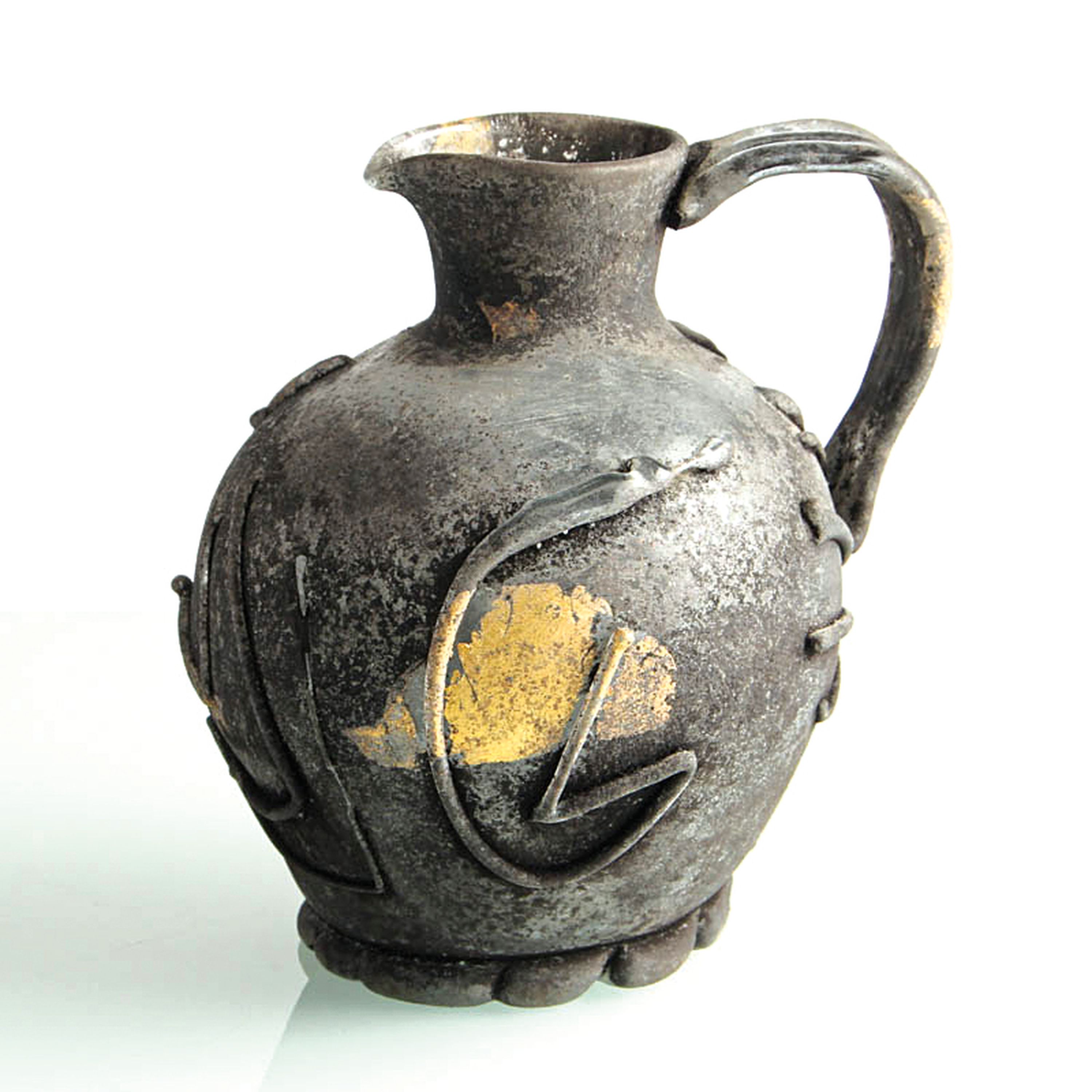 Vetro a scavo-Henkelkanne, Ermanno Nason für Cenedese, Murano, Italien, farbloses Glas, matte und aufgerauhte Oberfläche in Vetro a scavo-Technik, ...