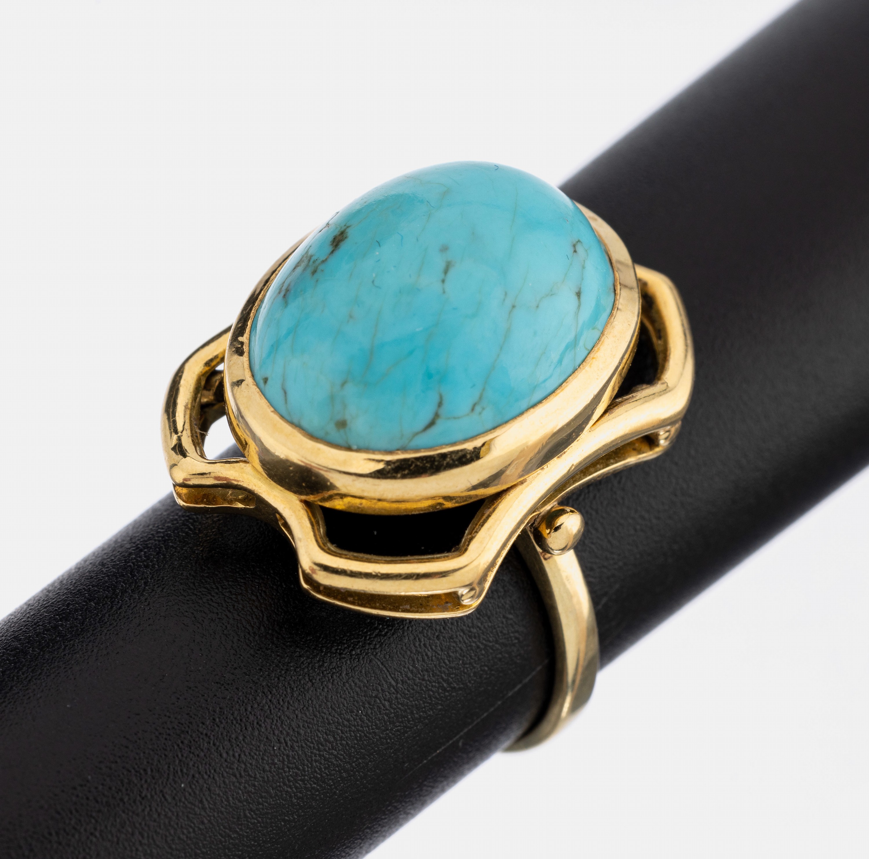 14 kt Gold Türkis-Ring, GG 585/000, ovaler Türkis-Cabochon, RW 56, ca. 8.6 g