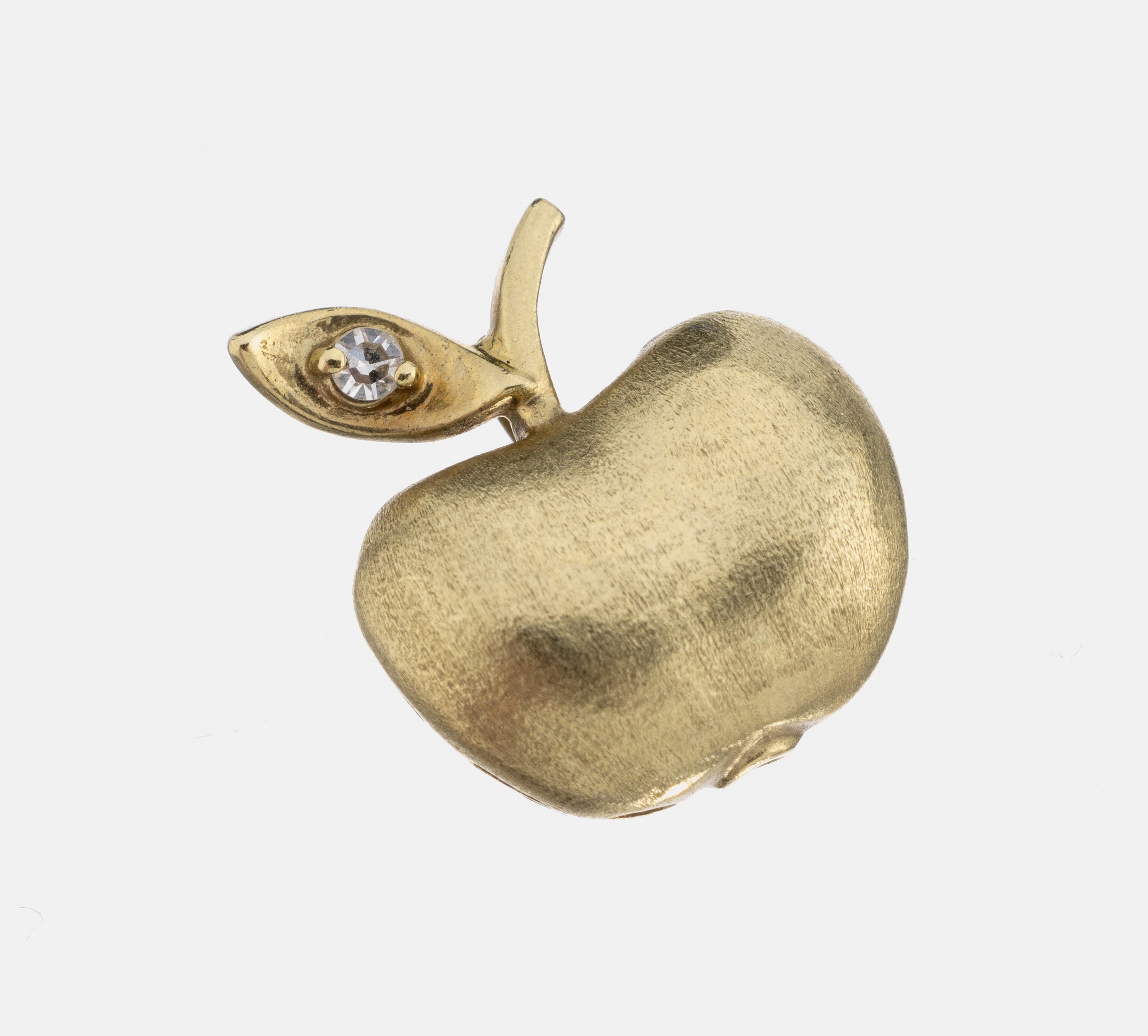 14 kt Gold Diamant-Anhänger, GG 585/000 gepr., sat., Darstellung eines Apfels, 1 8/8- Diamant ca. 0.02 ct (grav.) Weiß/si, ca. 1.9 g