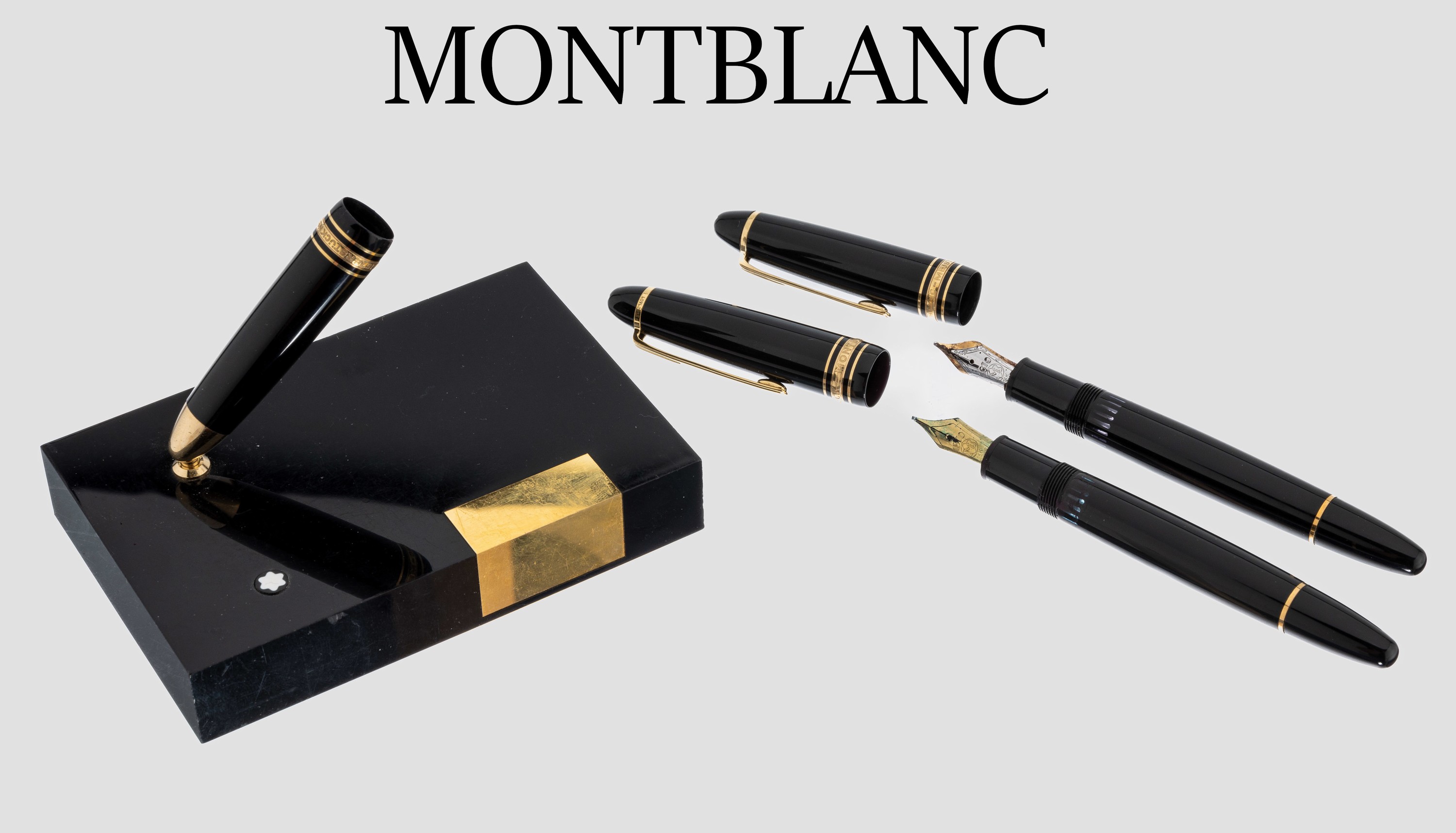 Konvolut 2 MONTBLANC Füllfederhalter, Meisterstück Serie, Korpus schwarzer Hartlack,Monturen Metall verg., Feder 14 kt GG/WG und GG, Stärke M, ...