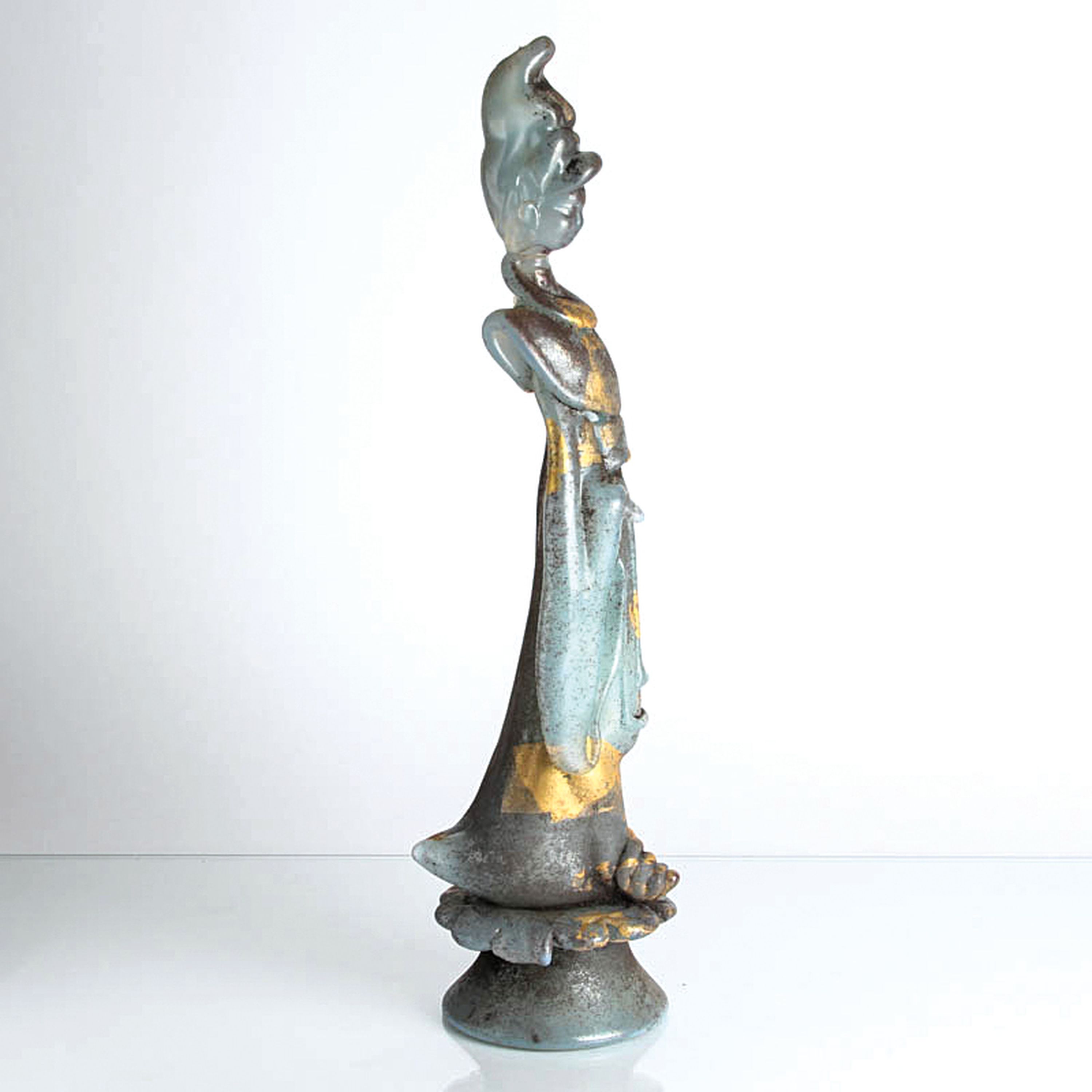 Detail a: Glasskulptur, Ermanno Nason für Cenedese, Murano, 1963-1972, Chinesin, Opalglas mit Goldflittereinschmelzungen und Aschepatina, H. ca 44cm