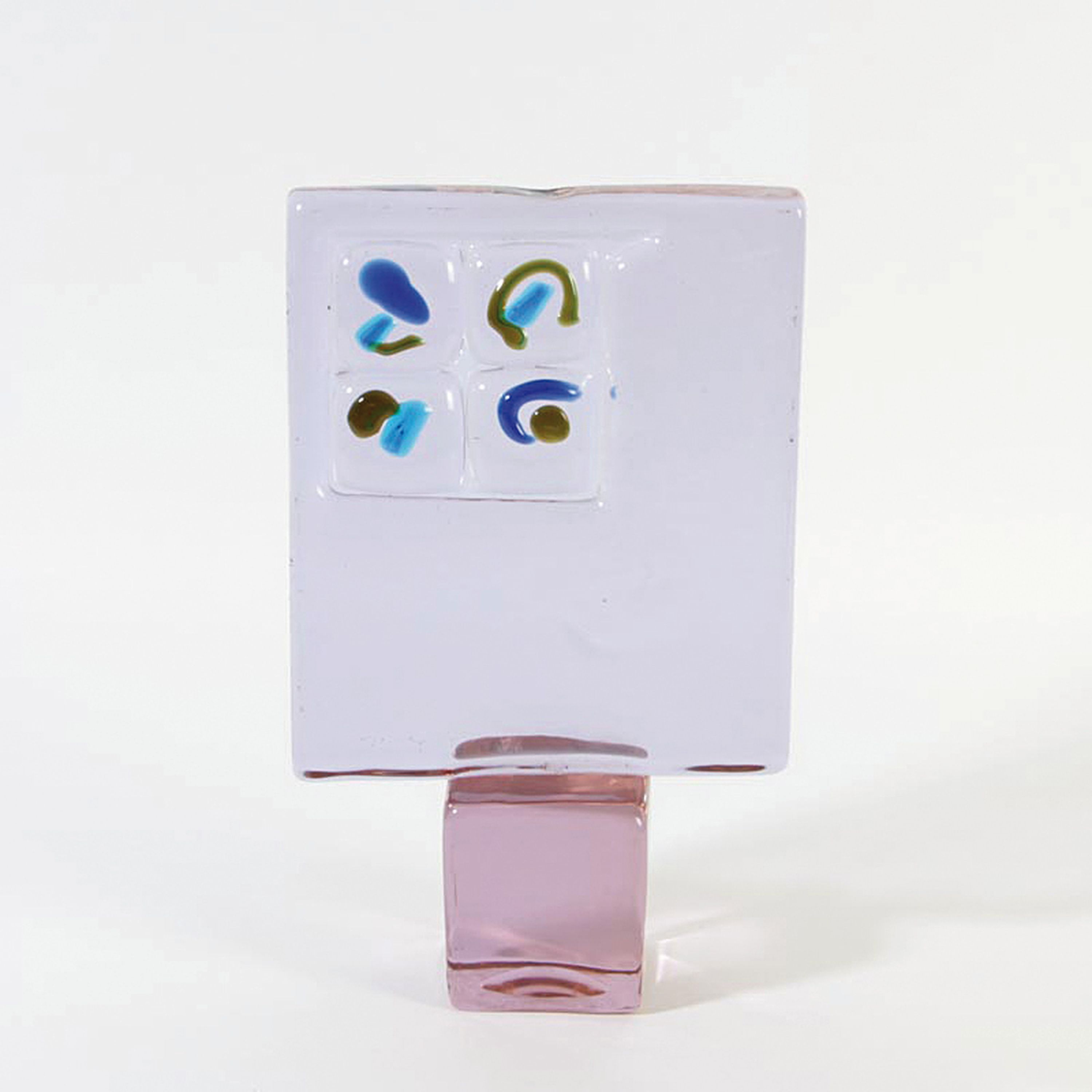 Glasobjekt, Ermanno Nason und Alfredo Barbini, Murano, neodymium (Alexandrit-Glas) mit abstrakten blauen und olivgrünen Aufschmelzungen, H. ca. 33cm
