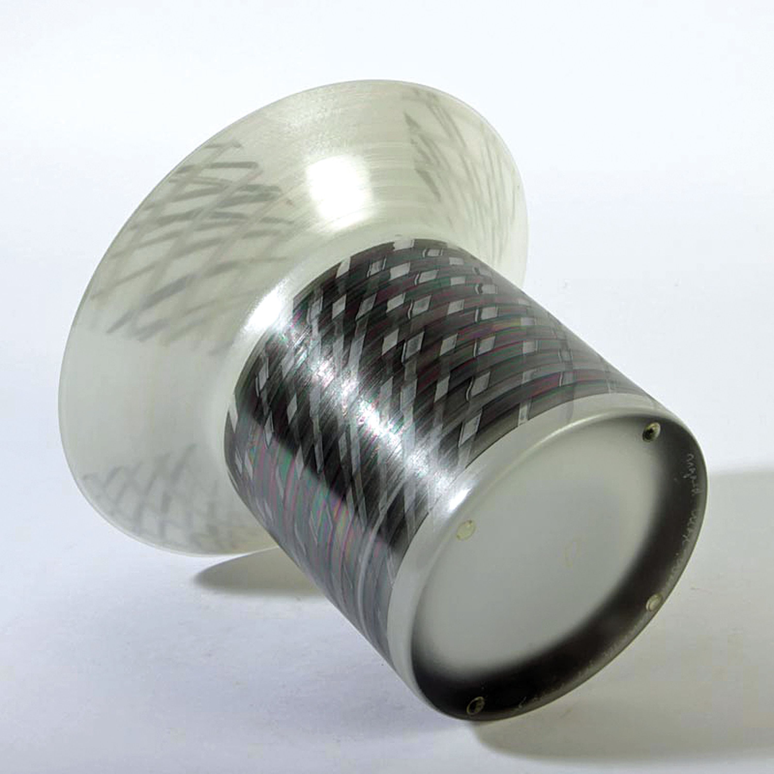 Detail b: Vase, Isgard Moje-Wohlgemuth, dat. 1994, farbloses Glas mit gelösten Metallverbindungen, signiert und dat., ausgestellter Kragen, H. ca. 18cm, D. ...