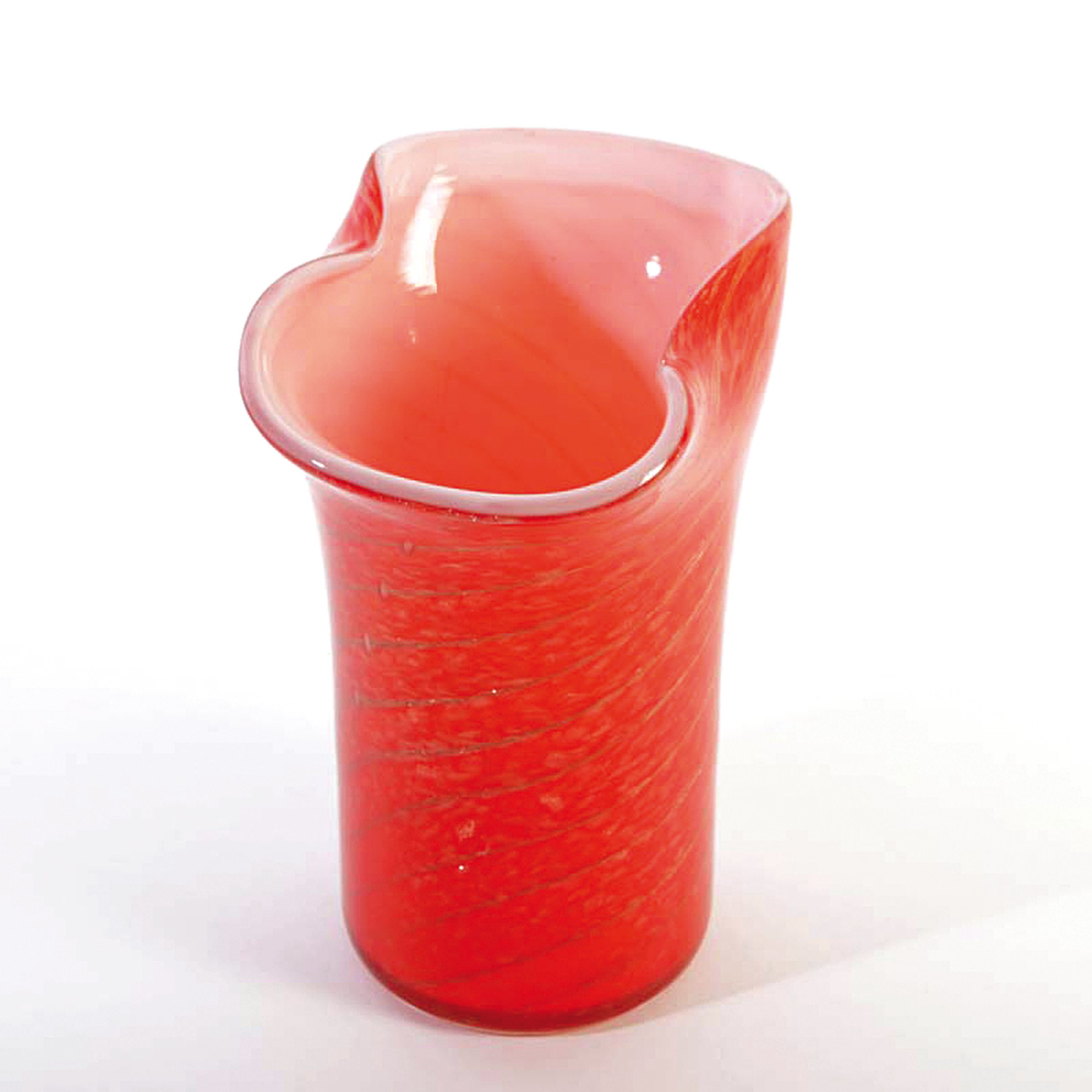 Detail a: Vase, Aureliano Toso Murano, opak-weißer Innenüberfang, rot-opaker Überfang Spiralform, H. ca. 18cm, oberer Rand ausgezogen und eingezogen