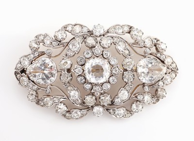 26886308a - Prunkvolle 14 kt Gold und Platin Diamant- Brosche, um 1860-70, GG 585/000 gepr., ...
